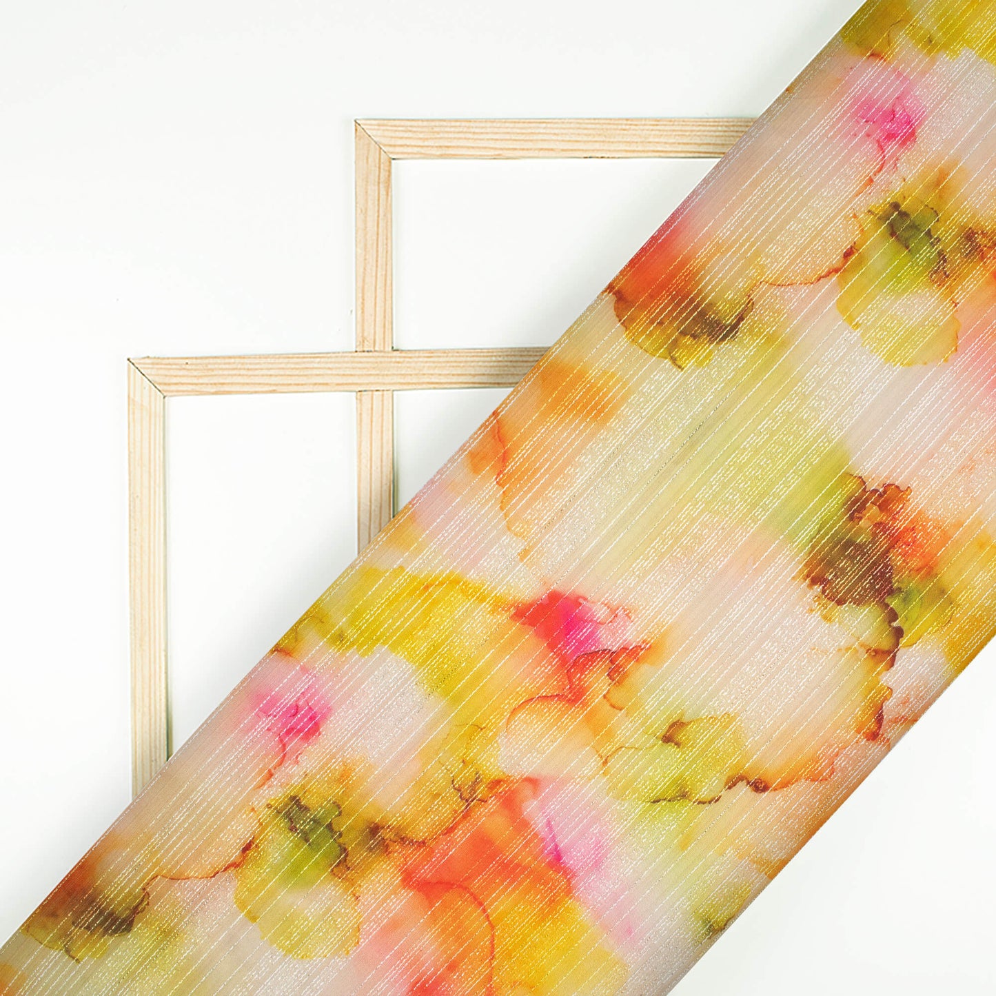 Kelly Green And Red Marble Pattern Digital Print Silver Lurex Jacquard Fabric (Width 54 Inches)