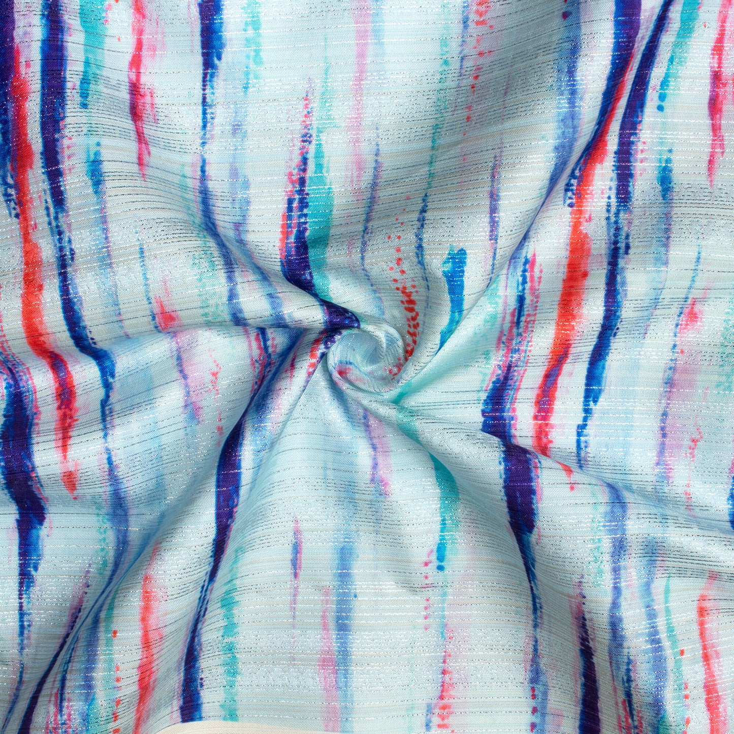 Baby Blue And Indigo Purple Abstract Pattern Digital Print Silver Lurex Jacquard Fabric (Width 54 Inches)