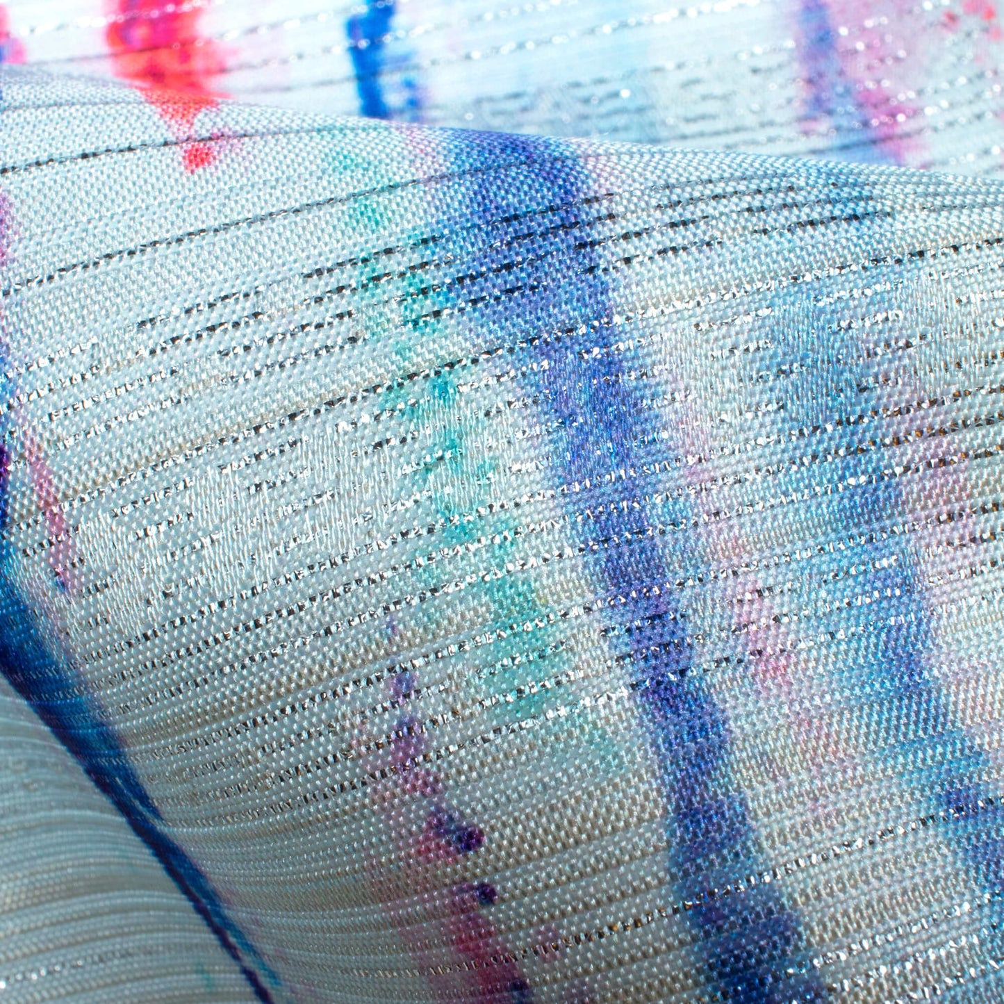 Baby Blue And Indigo Purple Abstract Pattern Digital Print Silver Lurex Jacquard Fabric (Width 54 Inches)