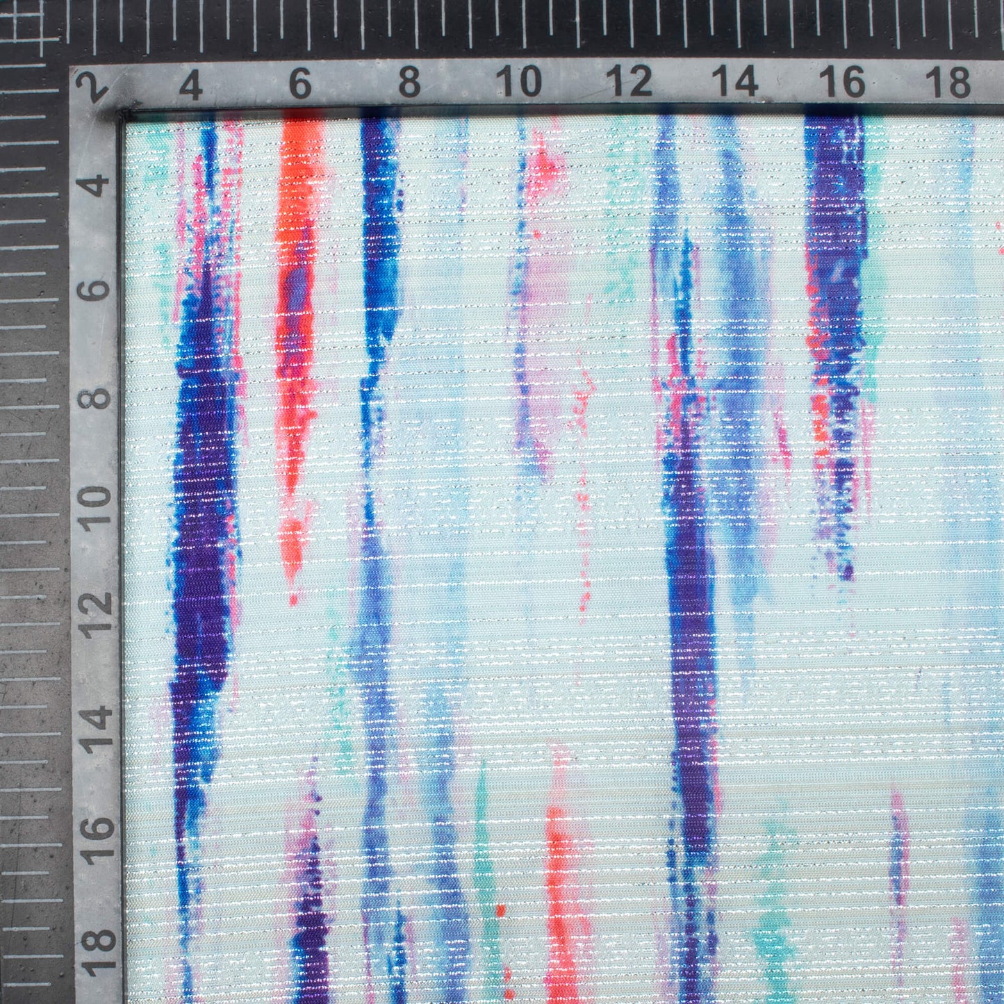 Baby Blue And Indigo Purple Abstract Pattern Digital Print Silver Lurex Jacquard Fabric (Width 54 Inches)