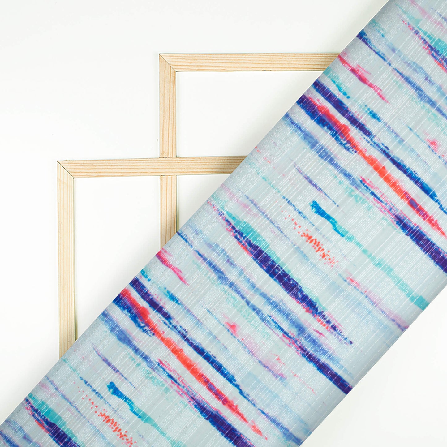 Baby Blue And Indigo Purple Abstract Pattern Digital Print Silver Lurex Jacquard Fabric (Width 54 Inches)