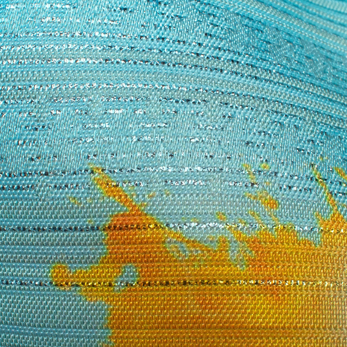 Sky Blue And Yellow Abstract Pattern Digital Print Silver Lurex Jacquard Fabric (Width 54 Inches)