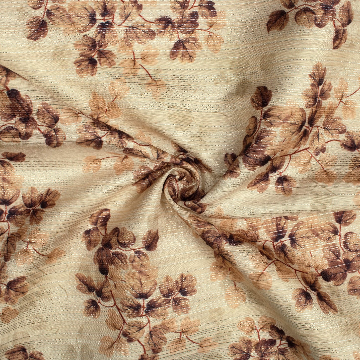 Cream Floral Pattern Digital Print Silver Lurex Jacquard Fabric (Width 54 Inches)