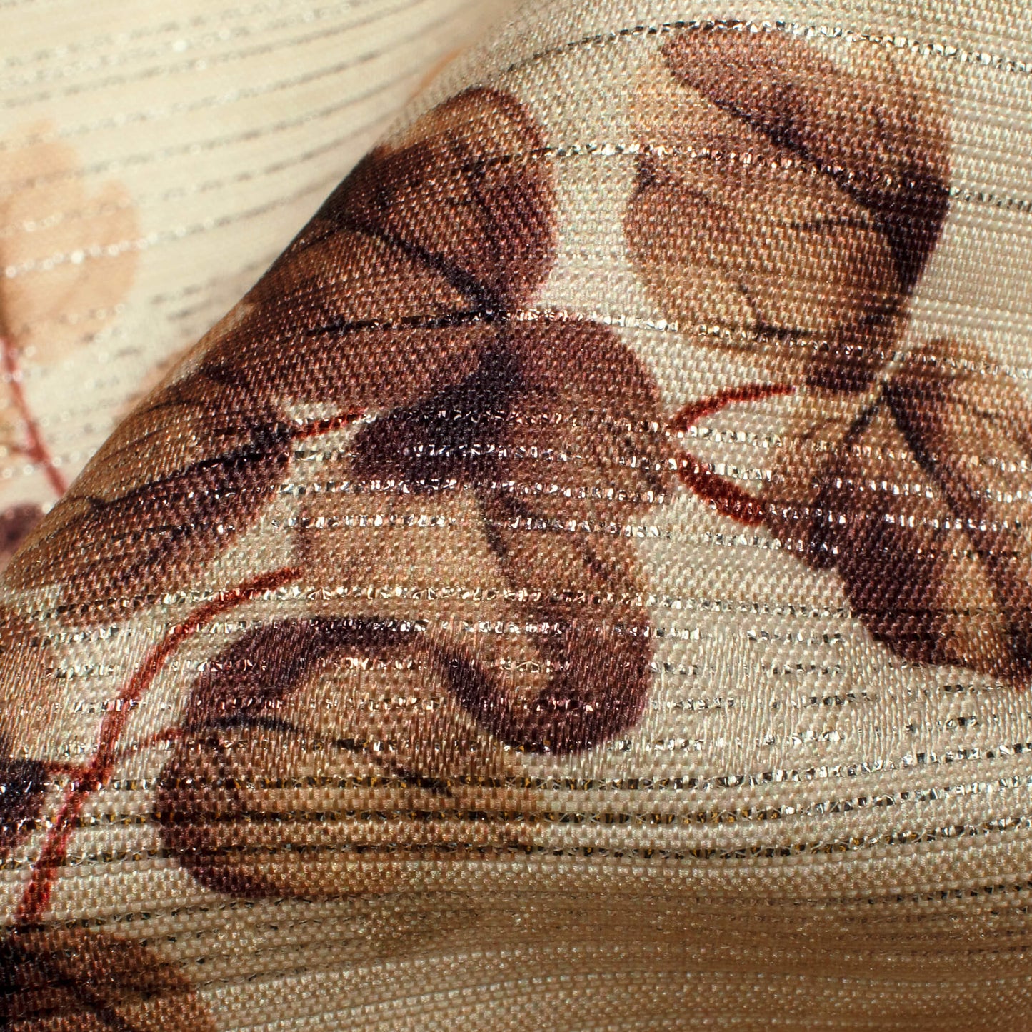 Cream Floral Pattern Digital Print Silver Lurex Jacquard Fabric (Width 54 Inches)