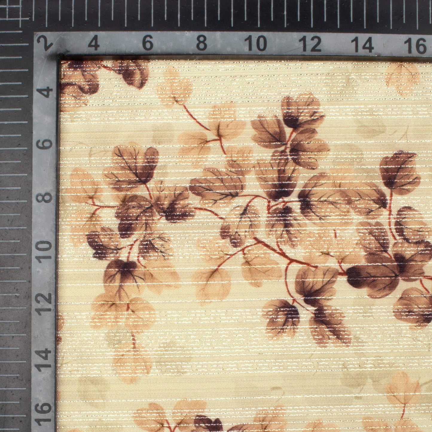 Cream Floral Pattern Digital Print Silver Lurex Jacquard Fabric (Width 54 Inches)