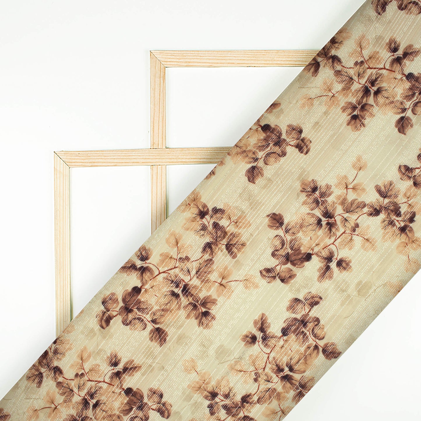 Cream Floral Pattern Digital Print Silver Lurex Jacquard Fabric (Width 54 Inches)