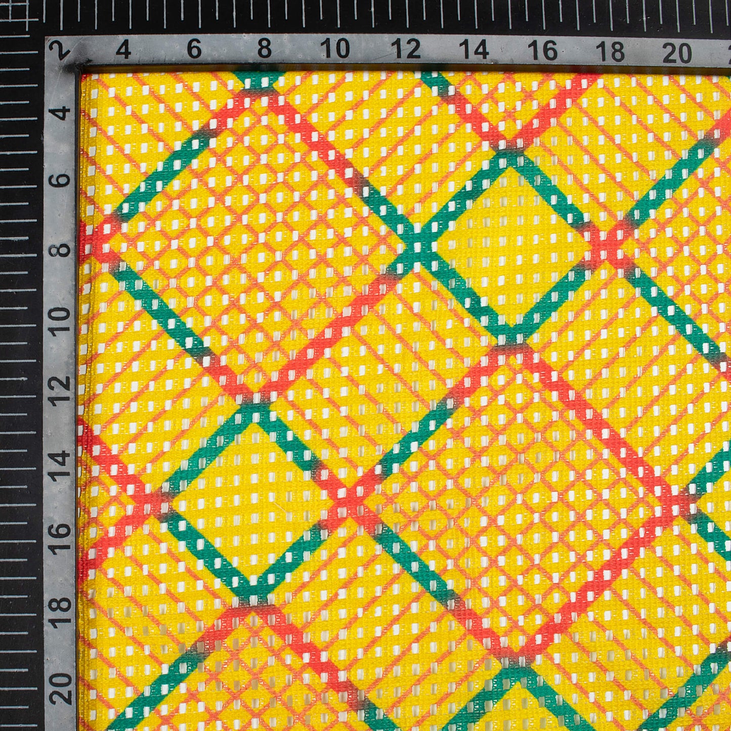 Tuscany Yellow And Green Bandhani Pattern Digital Print Checks Raschel Net Fabric (Width 58 Inches)