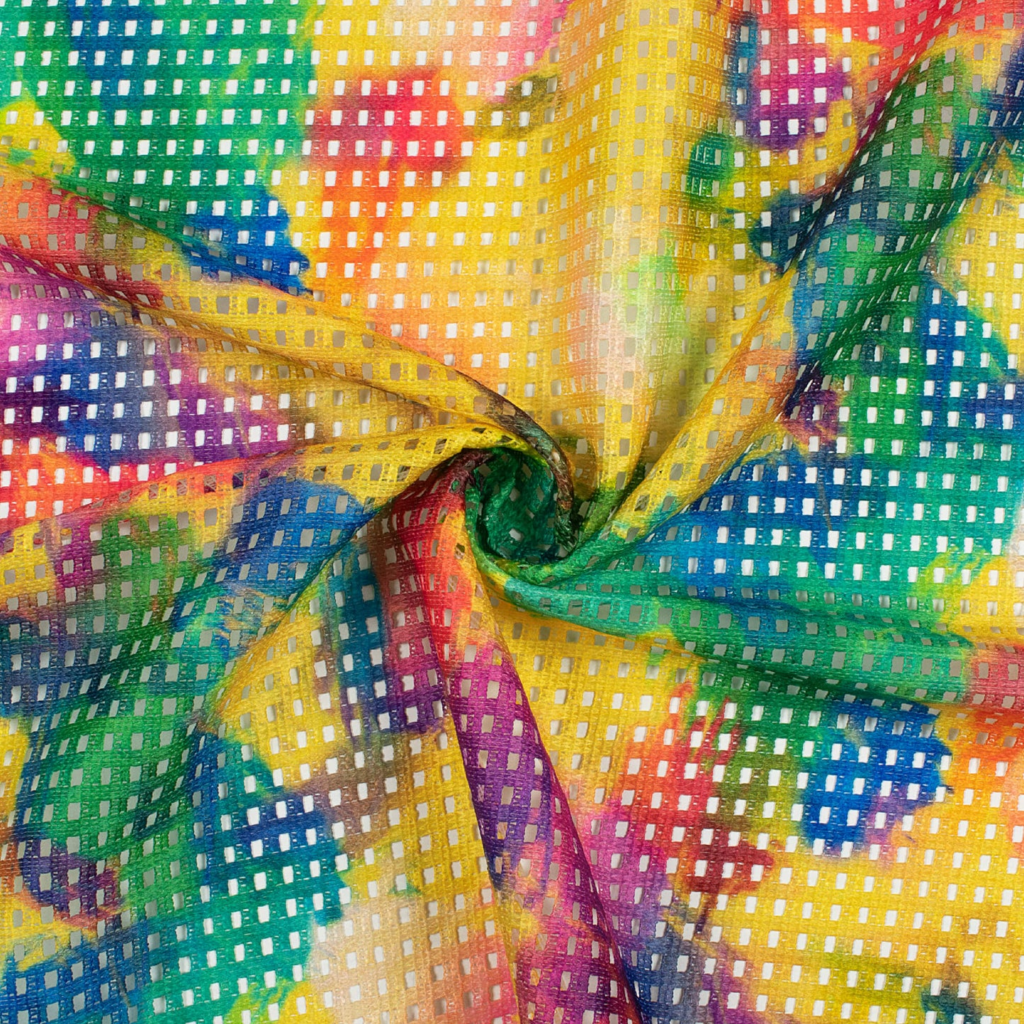 Tuscany Yellow And Green Abstract Pattern Digital Print Checks Raschel Net Fabric (Width 58 Inches)