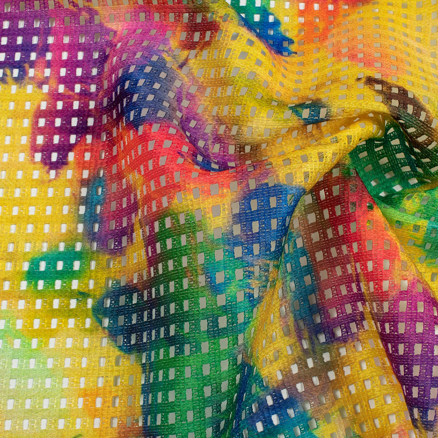Tuscany Yellow And Green Abstract Pattern Digital Print Checks Raschel Net Fabric (Width 58 Inches)