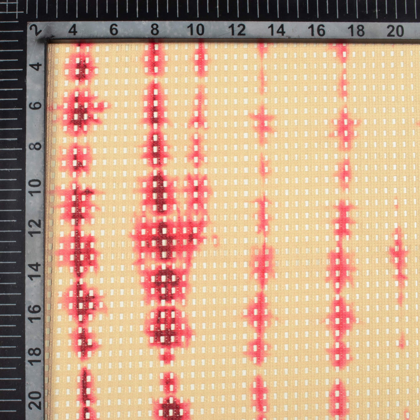 Beige And Pink Shibori Pattern Digital Print Checks Raschel Net Fabric (Width 58 Inches)