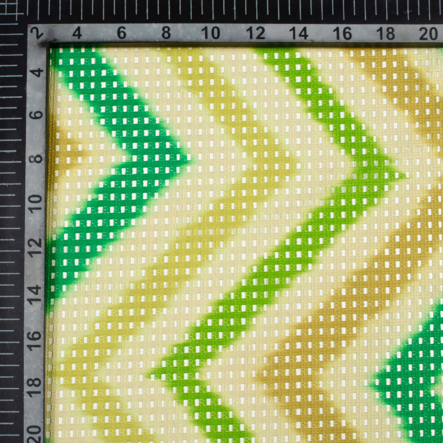 Green And Beige Chevron Pattern Digital Print Checks Raschel Net Fabric (Width 58 Inches)