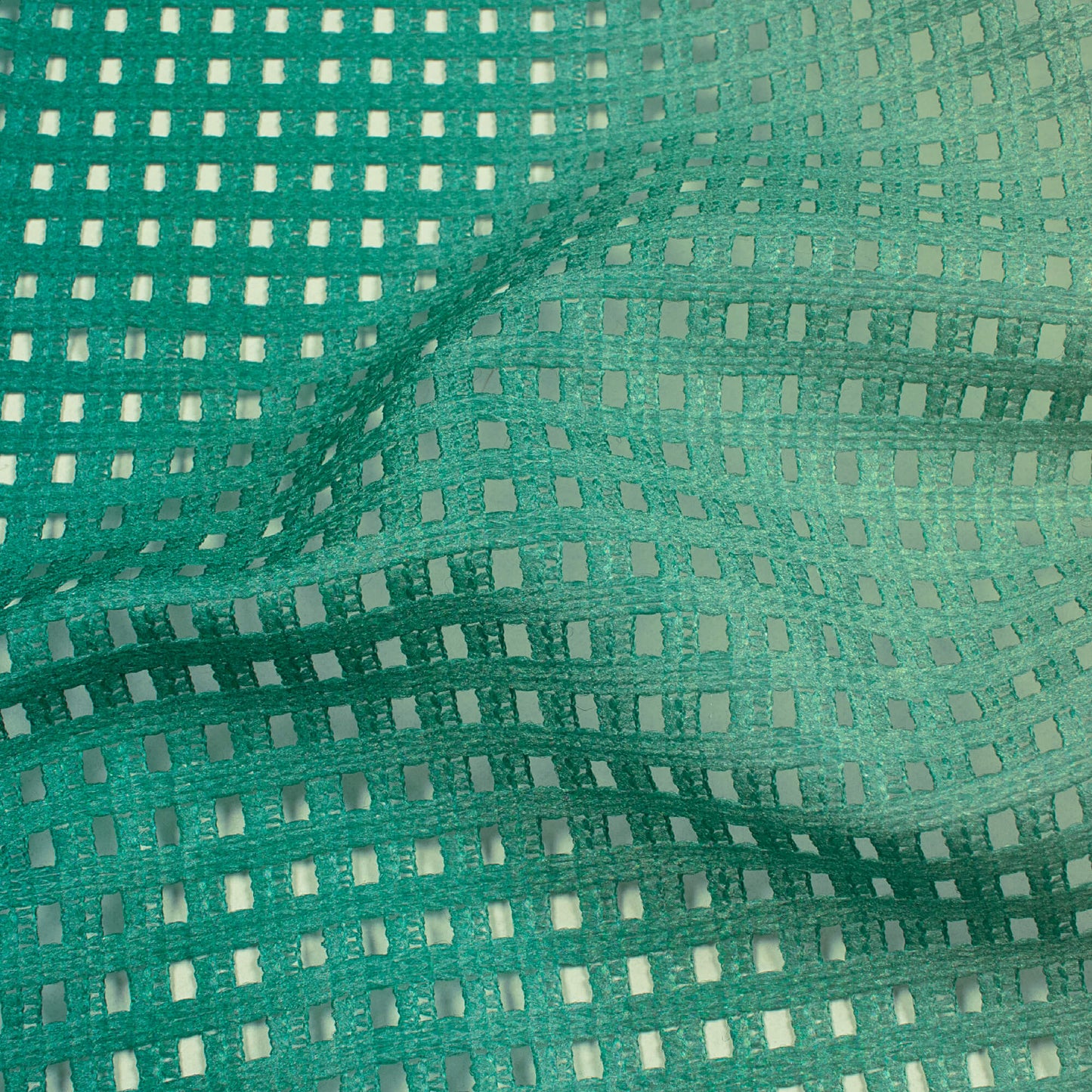 Swamp Green And Blue Ombre Pattern Digital Print Checks Raschel Net Fabric (Width 58 Inches)