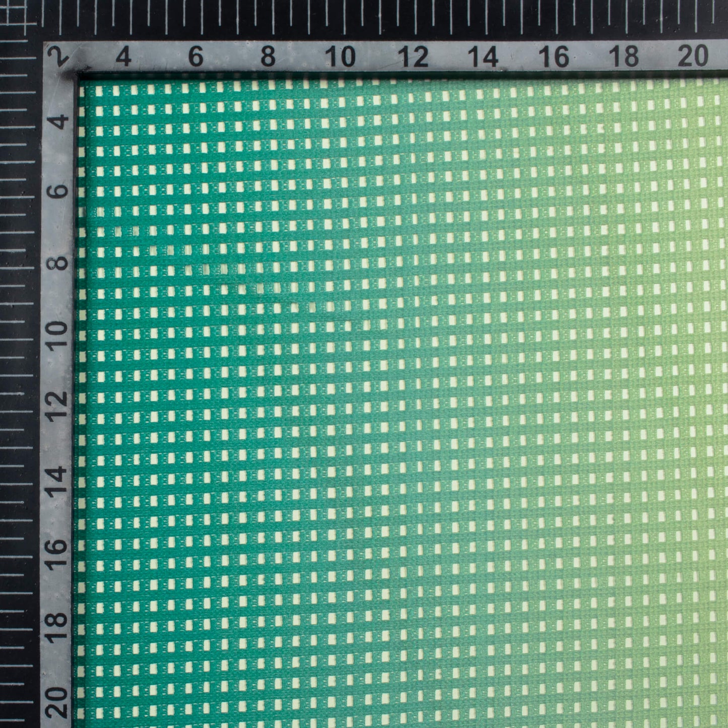 Swamp Green And Blue Ombre Pattern Digital Print Checks Raschel Net Fabric (Width 58 Inches)
