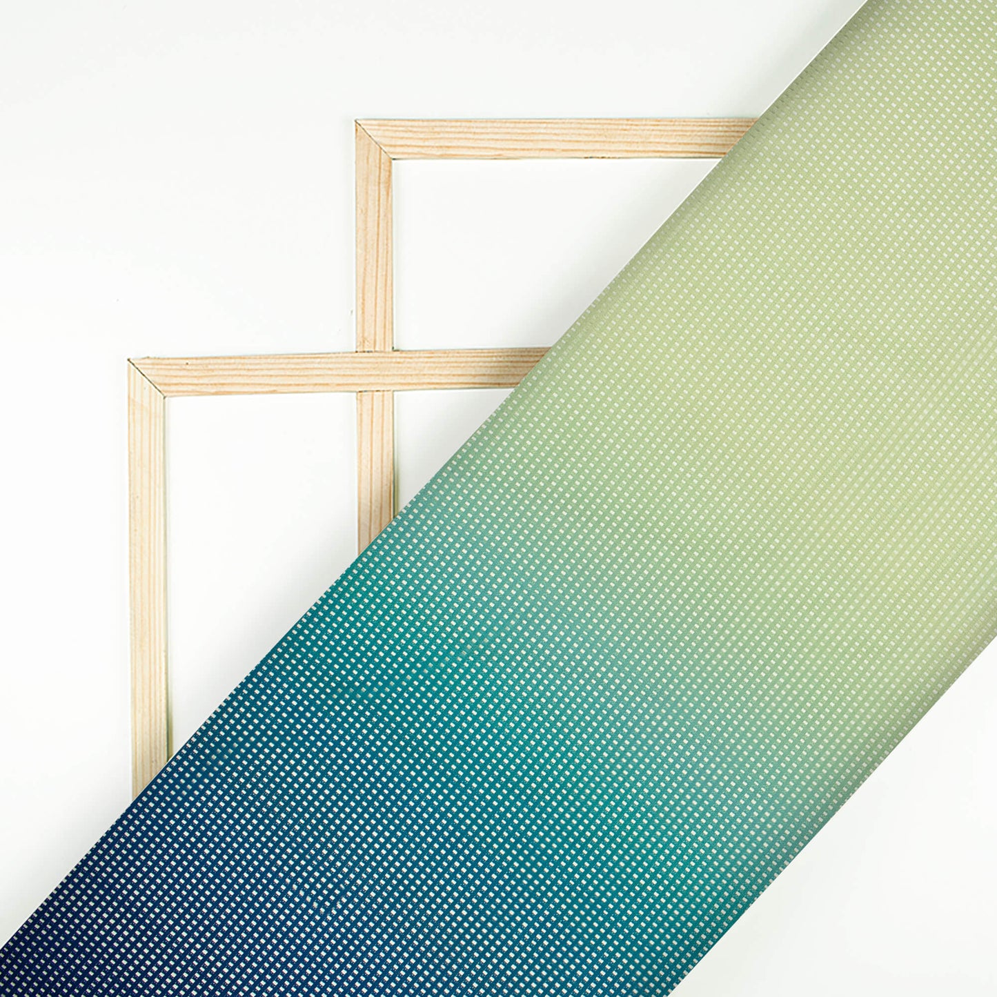 Swamp Green And Blue Ombre Pattern Digital Print Checks Raschel Net Fabric (Width 58 Inches)
