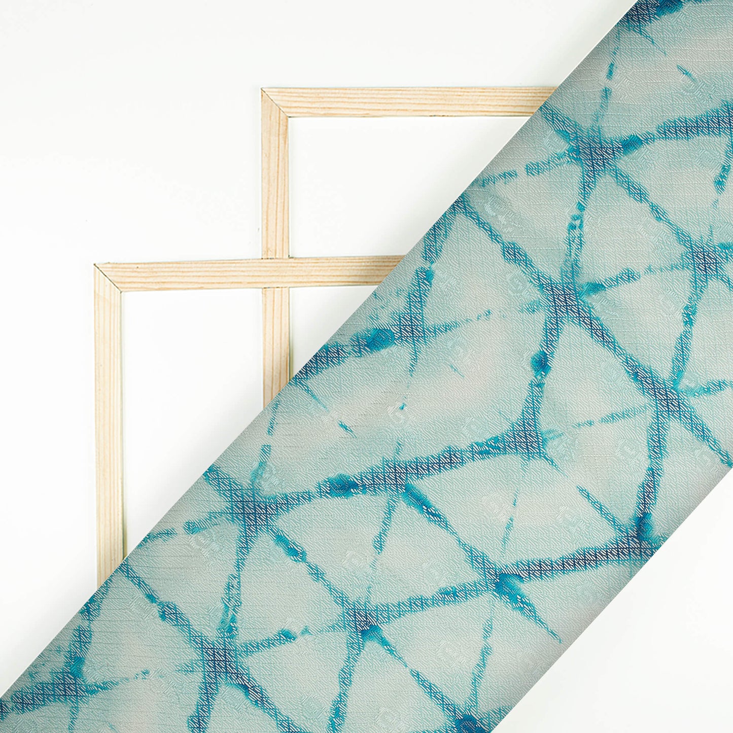 Sapphire Blue And Off White Abstract Pattern Digital Print Booti Raschel Net Fabric (Width 58 Inches)