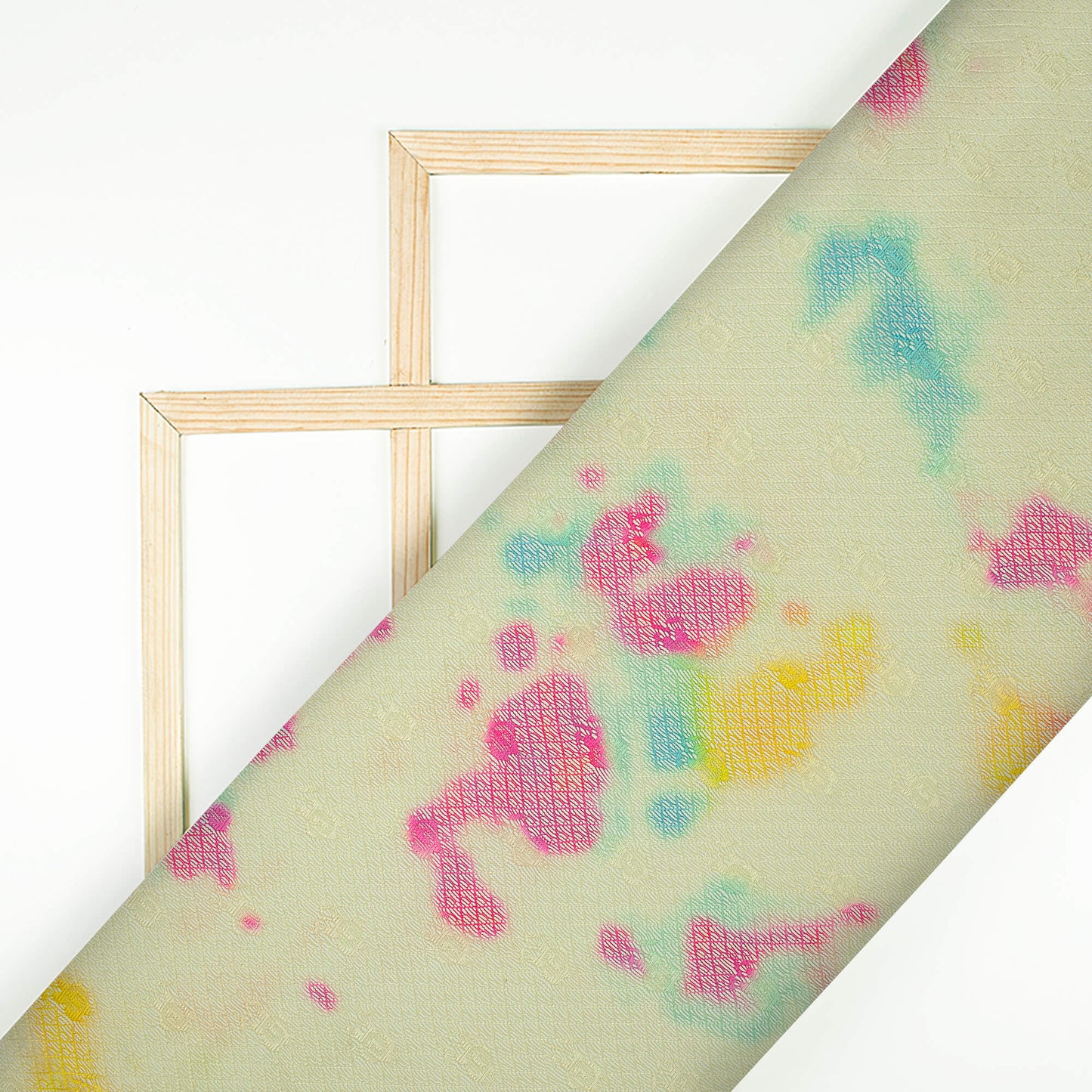 Pale Yellow And Hot Pink Tie & Dye Pattern Digital Print Booti Raschel Net Fabric (Width 58 Inches)