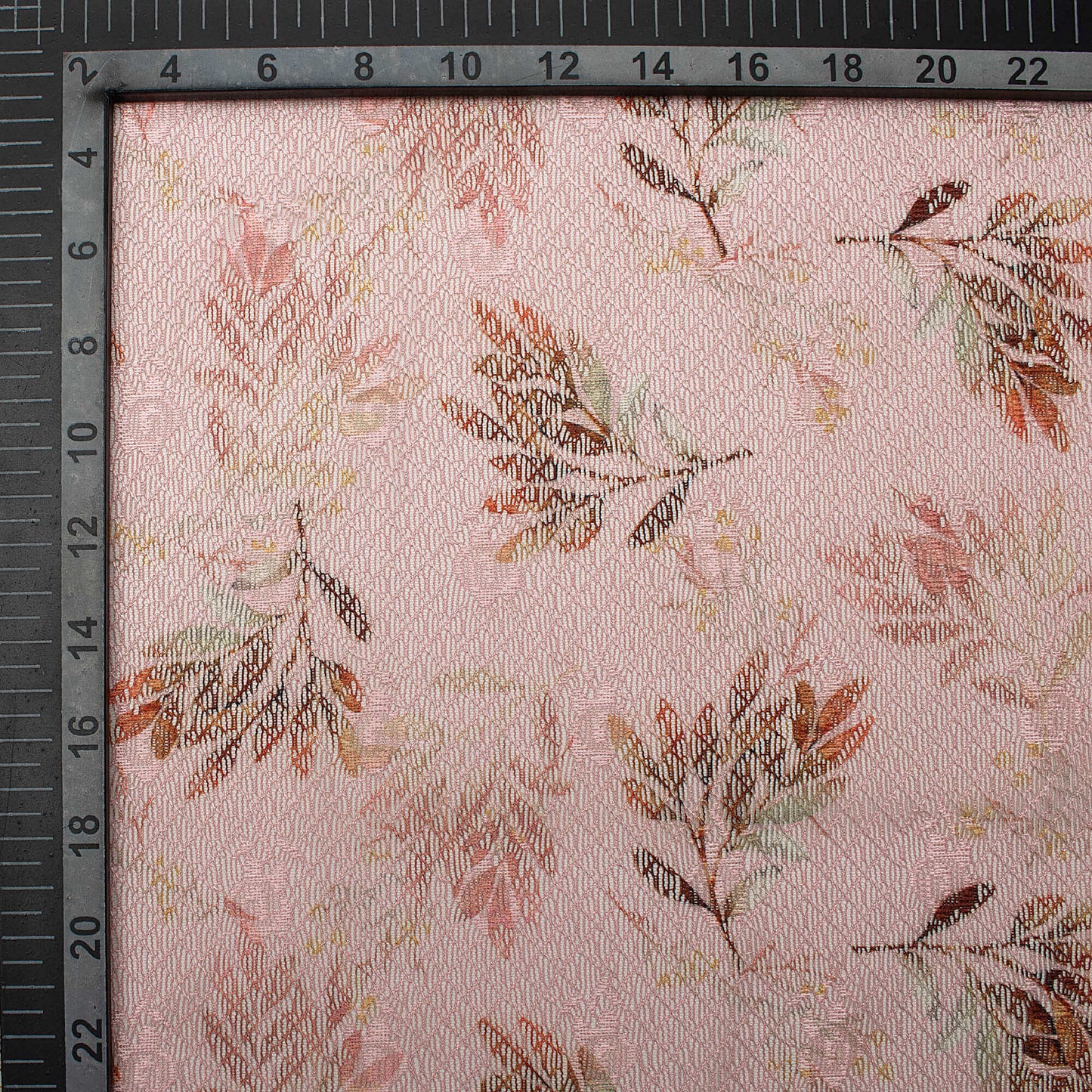 Lavender Pink Leaf Pattern Digital Print Booti Raschel Net Fabric (Width 58 Inches)