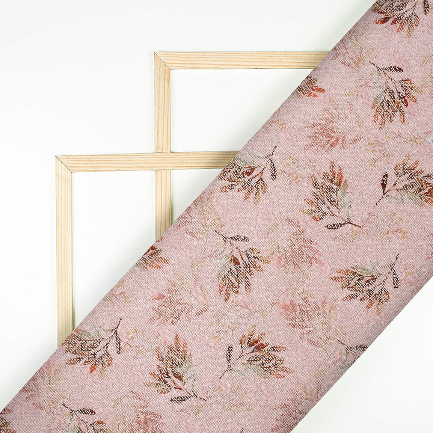 Lavender Pink Leaf Pattern Digital Print Booti Raschel Net Fabric (Width 58 Inches)