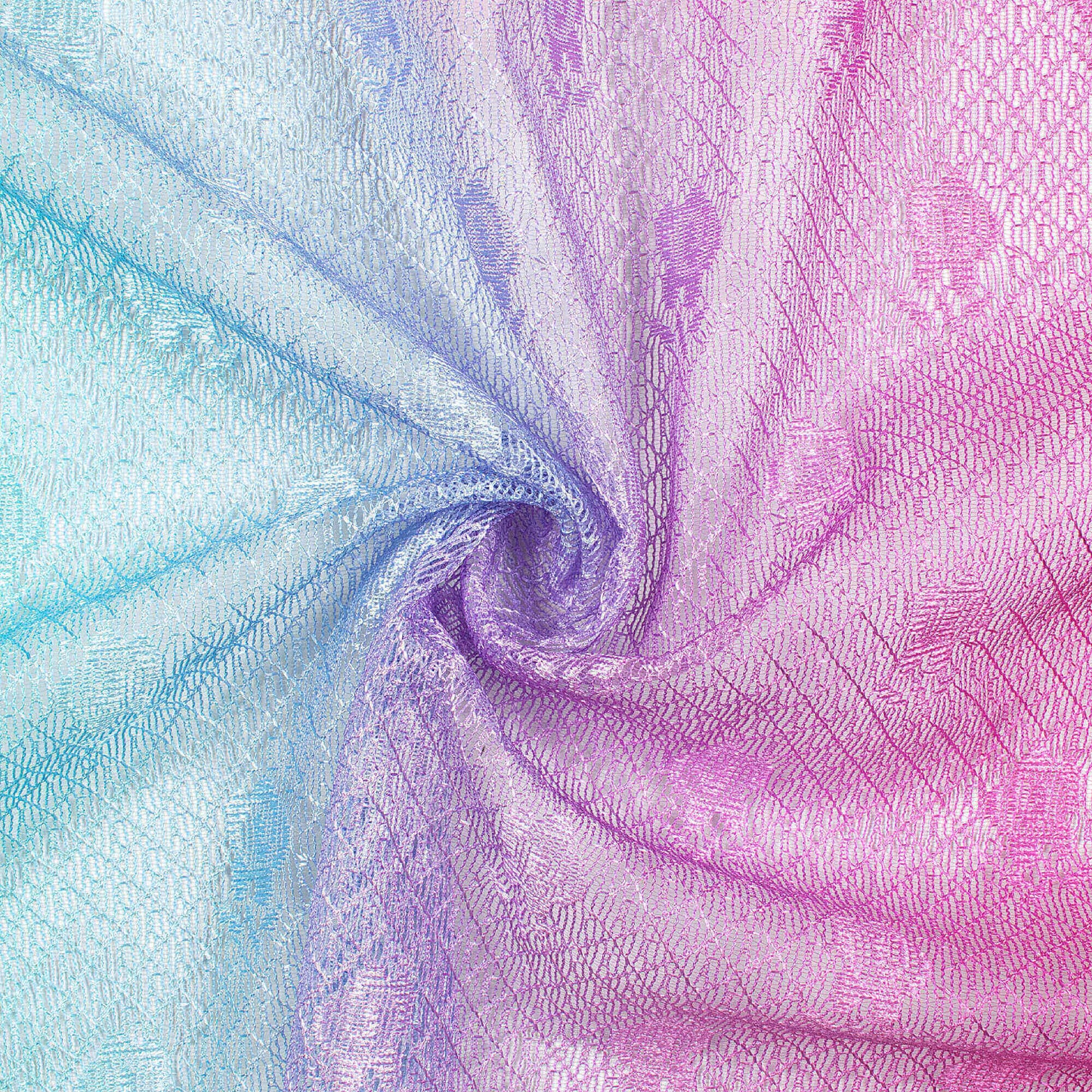 Electric Blue And Pink Ombre Pattern Digital Print Booti Raschel Net Fabric (Width 58 Inches)