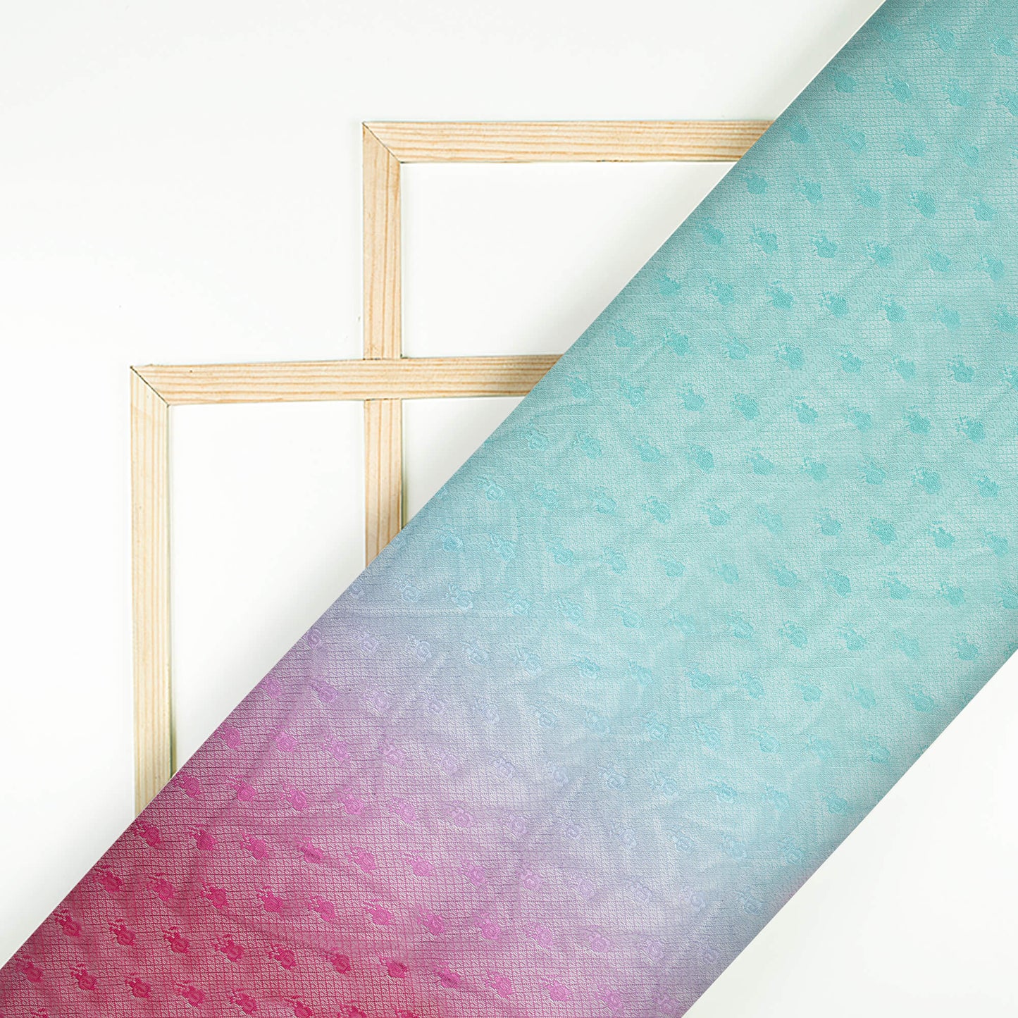 Electric Blue And Pink Ombre Pattern Digital Print Booti Raschel Net Fabric (Width 58 Inches)