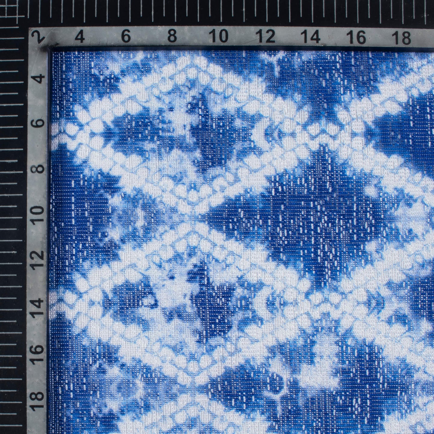 Yale Blue And White Shibori Pattern Digital Print Raschel Net Fabric (Width 58 Inches)