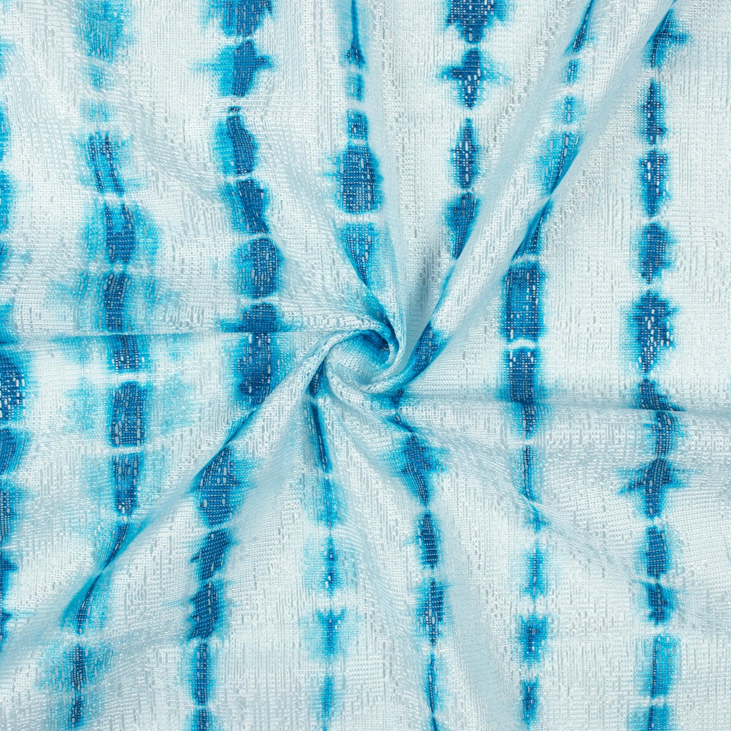 Yale Blue And White Shibori Pattern Digital Print Raschel Net Fabric (Width 58 Inches)