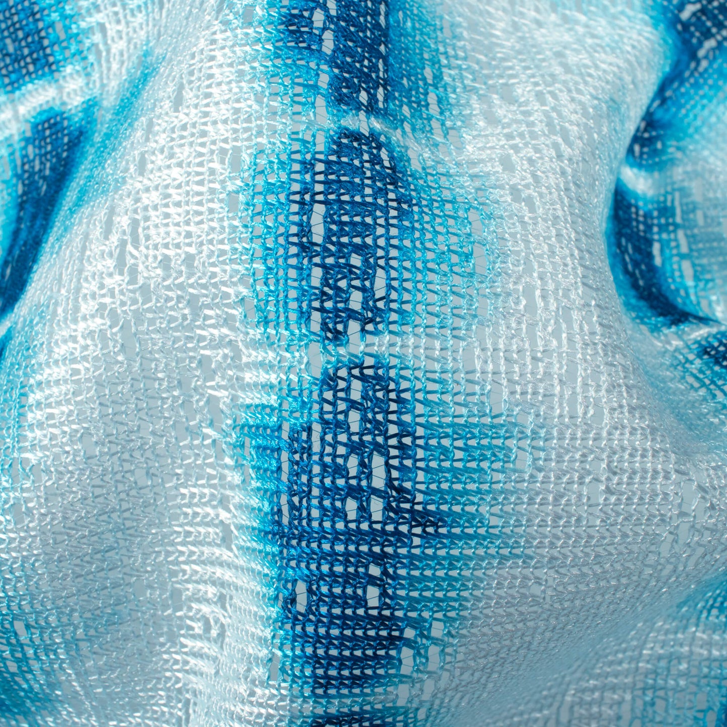 Yale Blue And White Shibori Pattern Digital Print Raschel Net Fabric (Width 58 Inches)