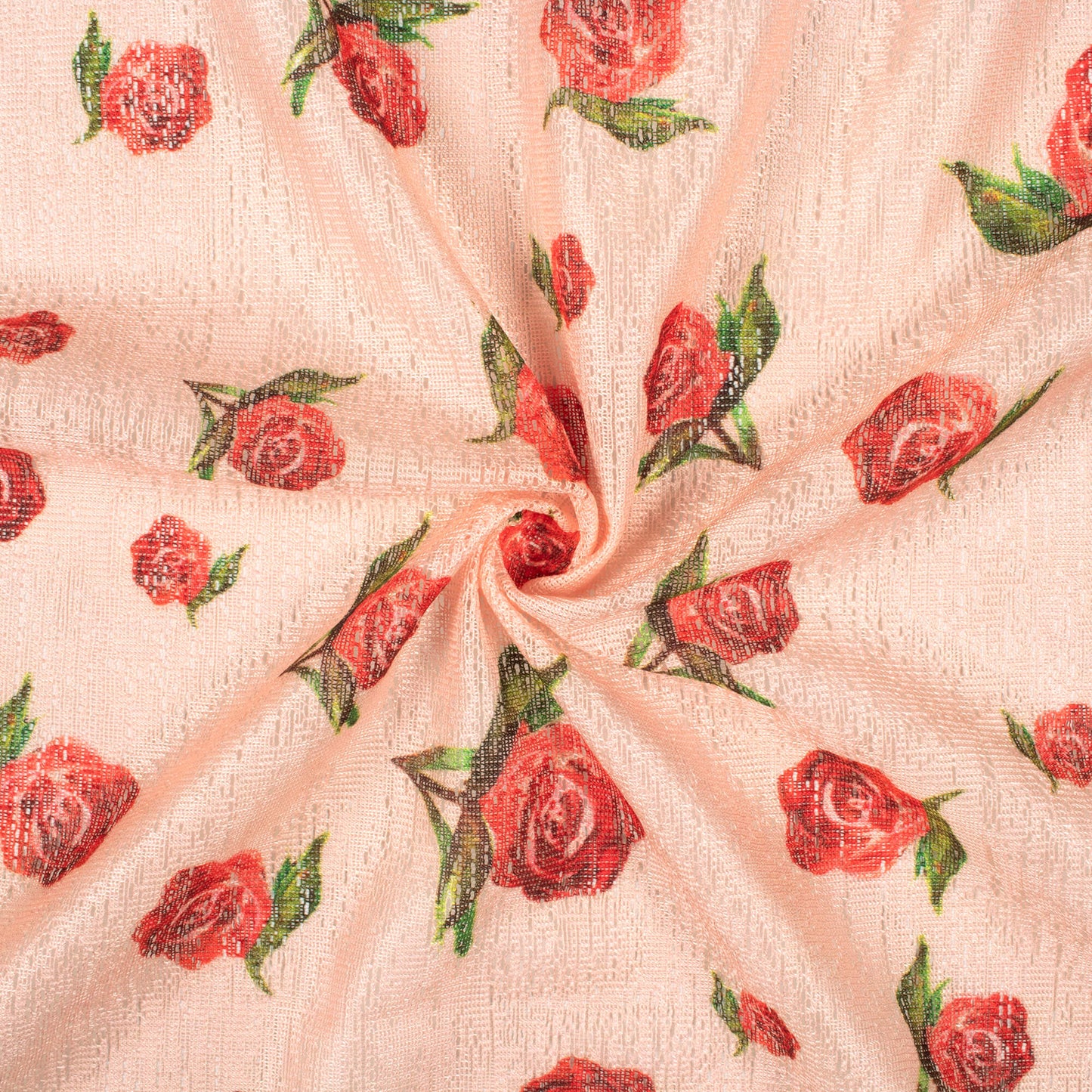 Salmon Peach And Red Floral Pattern Digital Print Raschel Net Fabric (Width 58 Inches)