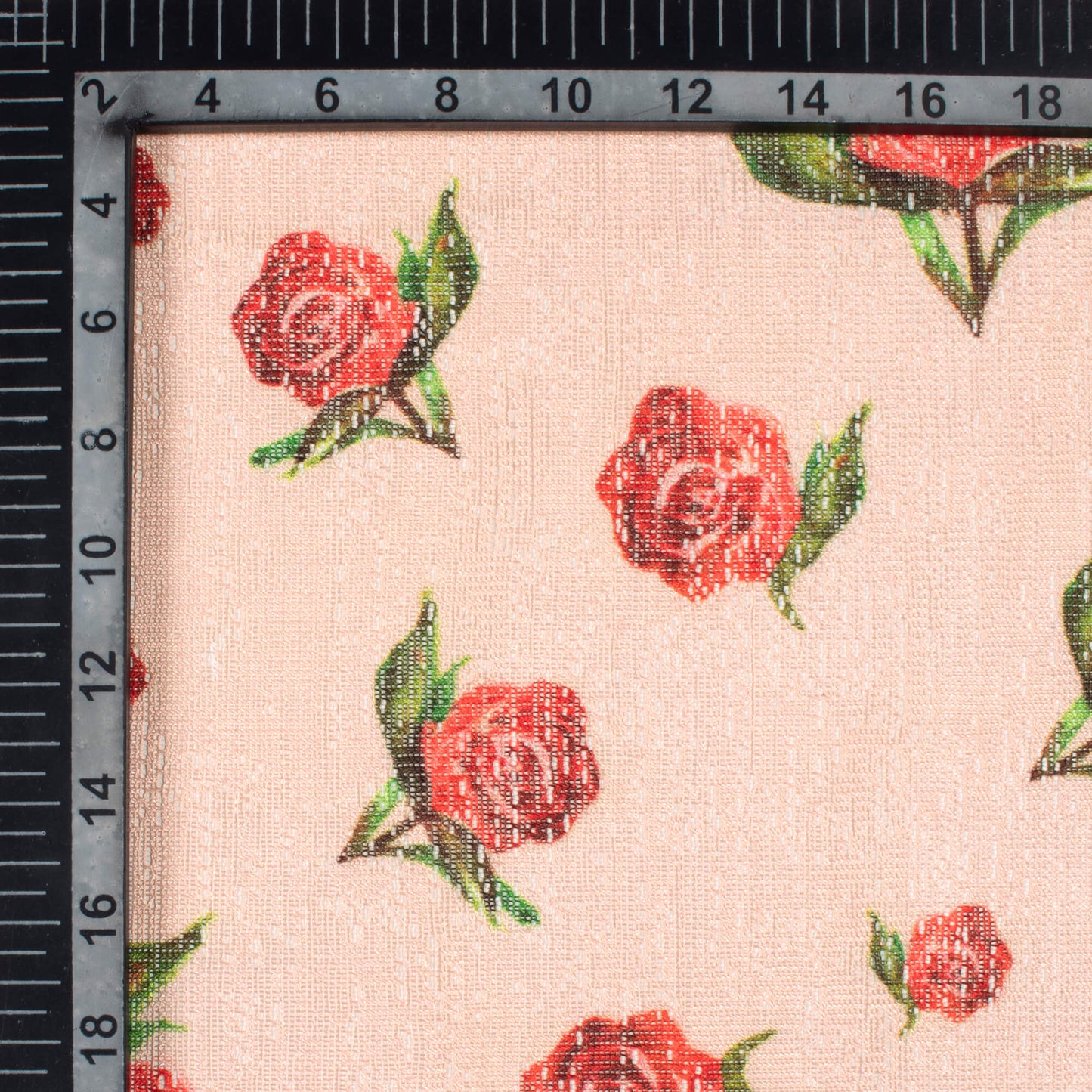Salmon Peach And Red Floral Pattern Digital Print Raschel Net Fabric (Width 58 Inches)