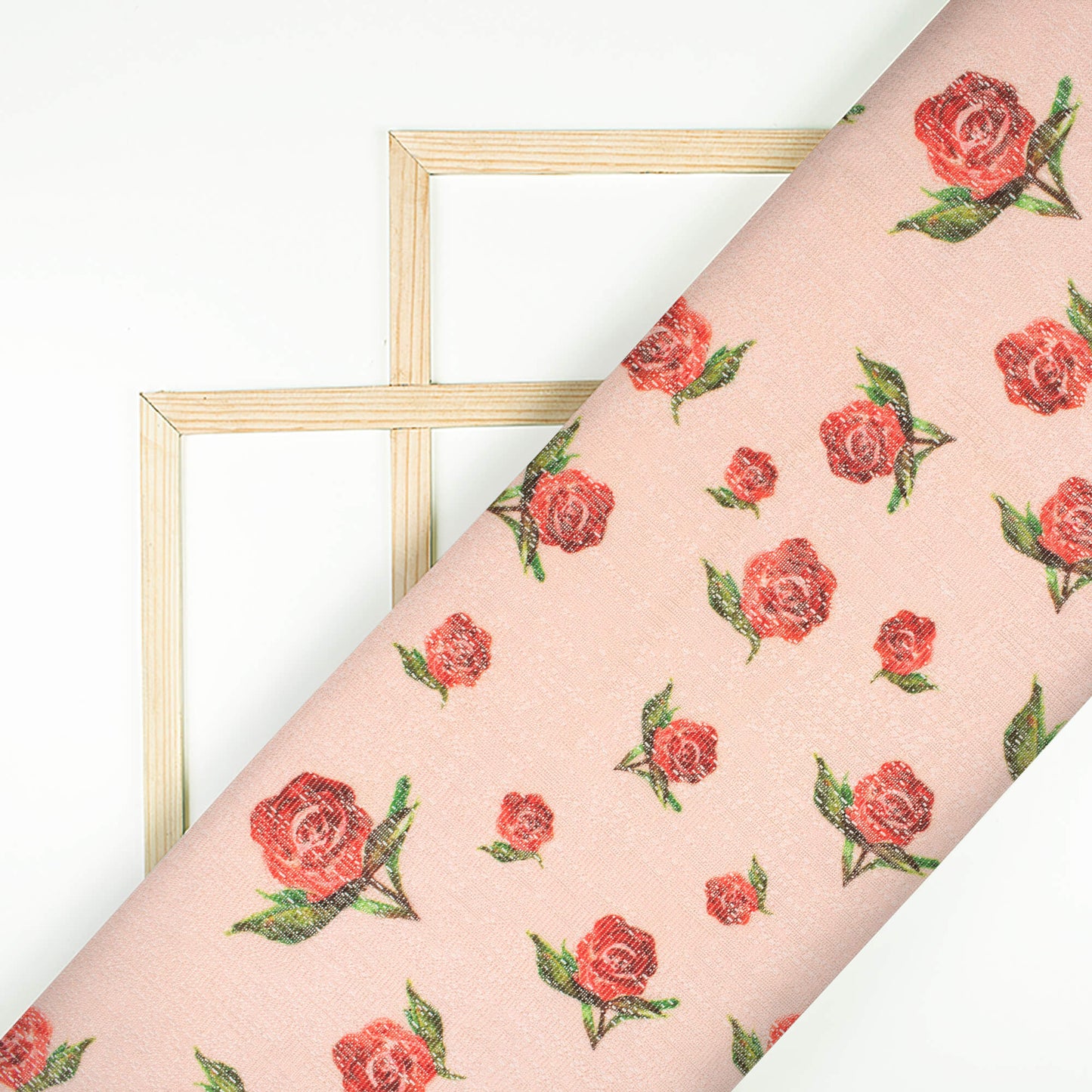 Salmon Peach And Red Floral Pattern Digital Print Raschel Net Fabric (Width 58 Inches)