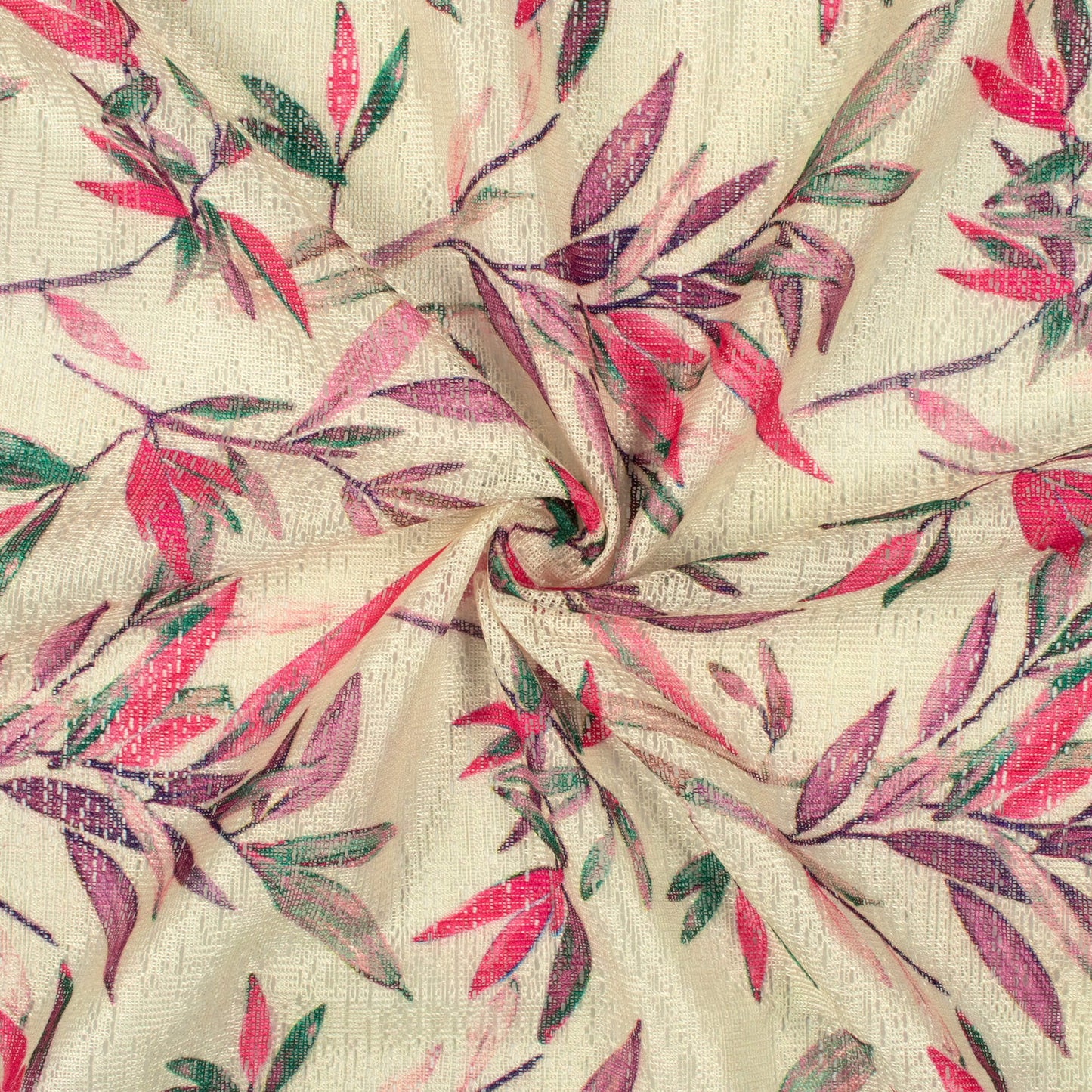 Cream And Pink Floral Pattern Digital Print Raschel Net Fabric (Width 58 Inches)