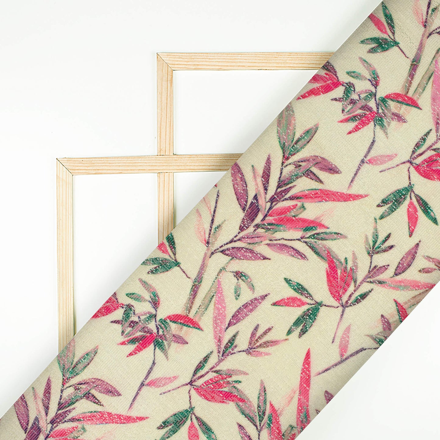 Cream And Pink Floral Pattern Digital Print Raschel Net Fabric (Width 58 Inches)