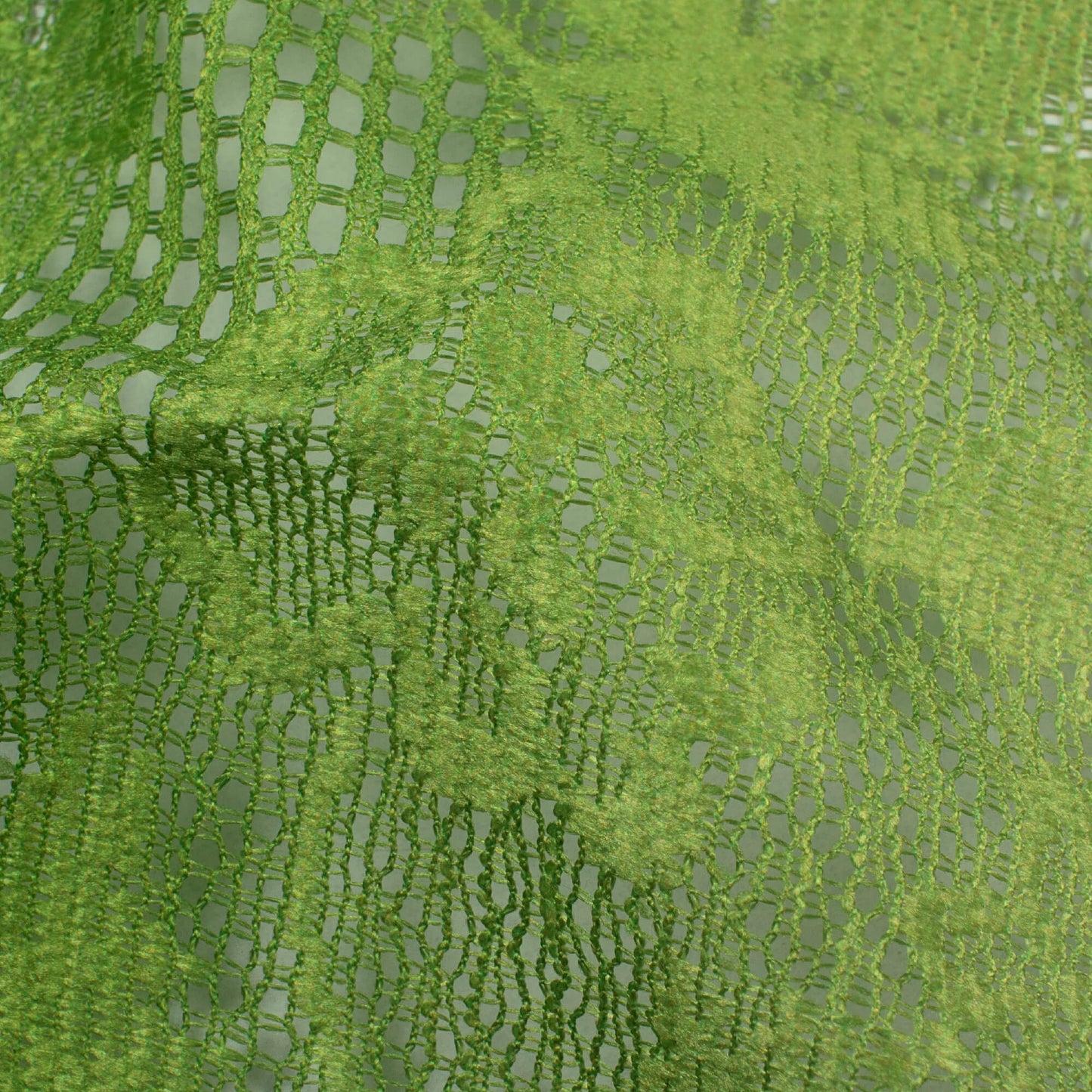 Kelly Green And Pale Yellow Ombre Pattern Digital Print Floral Raschel Net Fabric (Width 58 Inches)