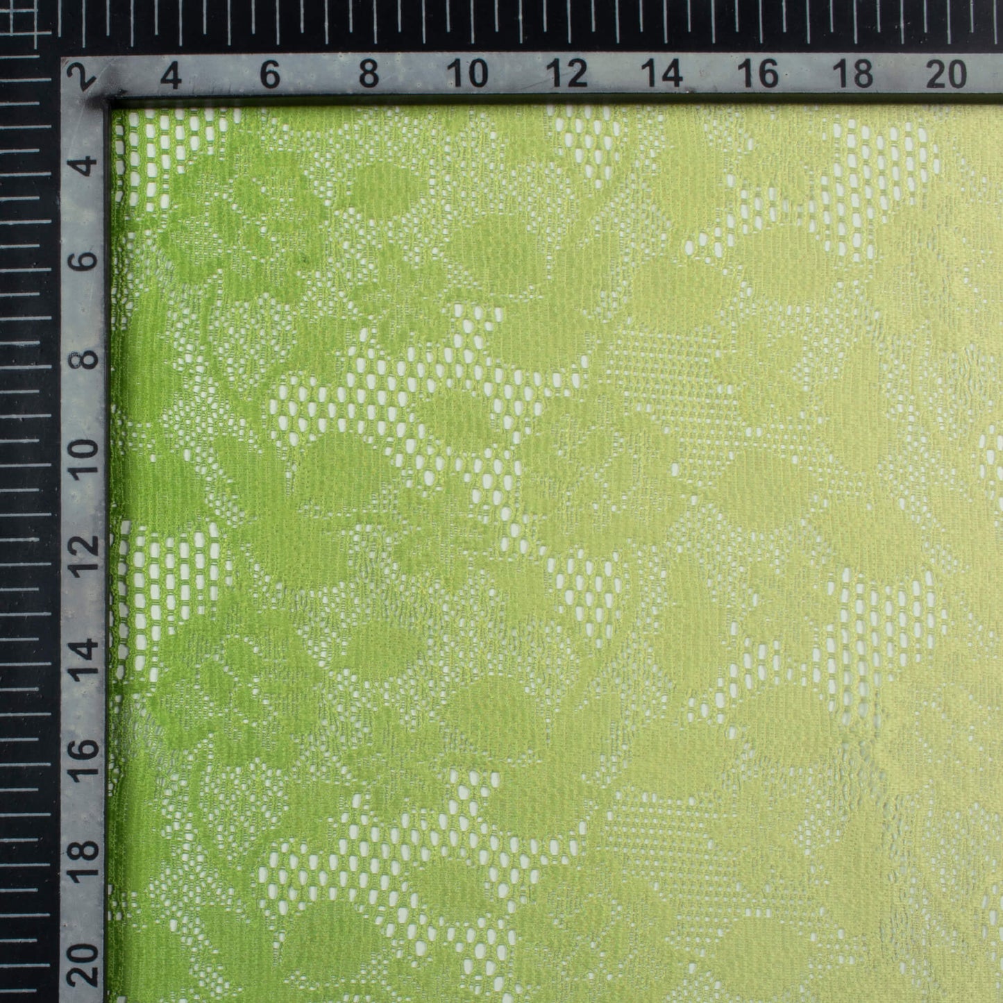 Kelly Green And Pale Yellow Ombre Pattern Digital Print Floral Raschel Net Fabric (Width 58 Inches)