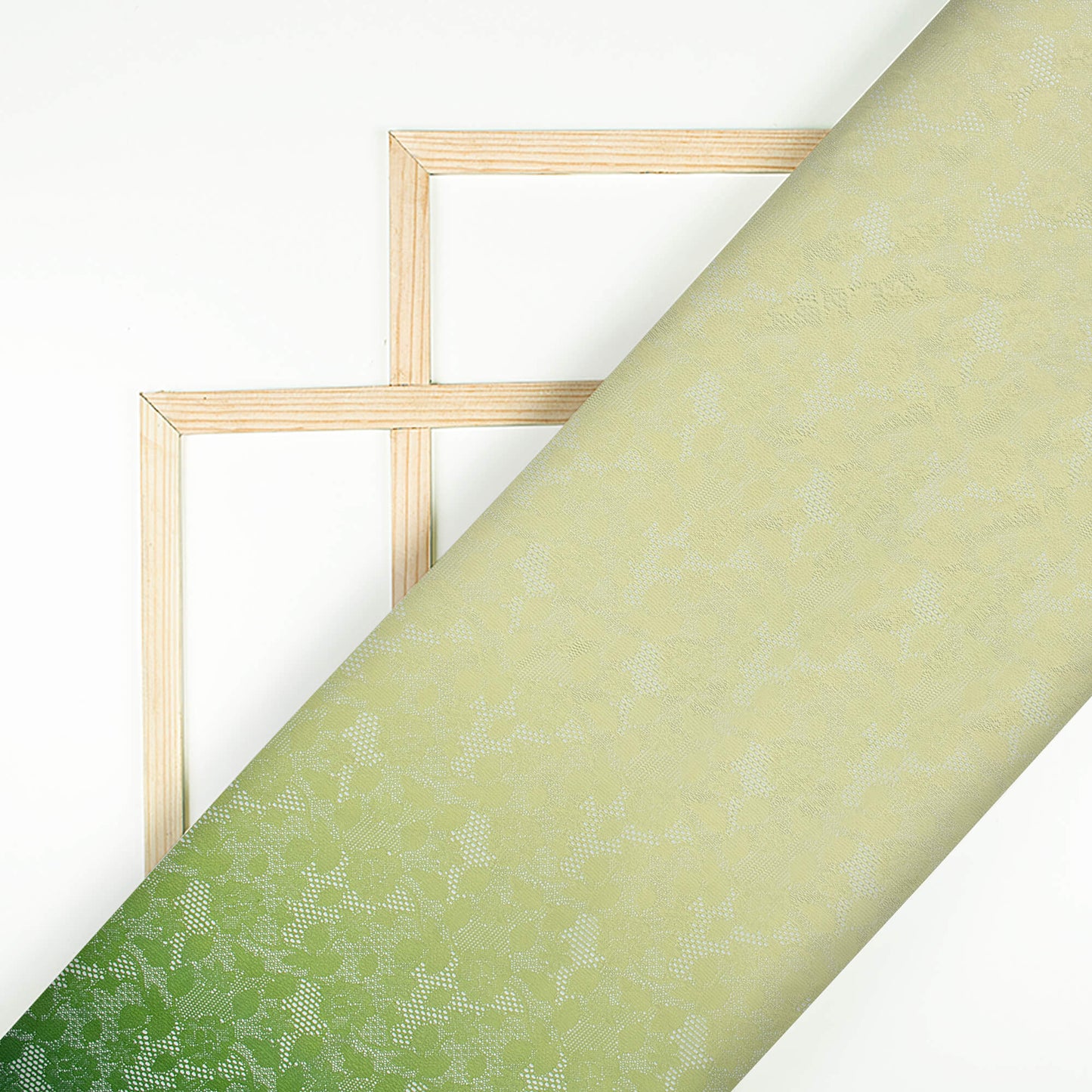Kelly Green And Pale Yellow Ombre Pattern Digital Print Floral Raschel Net Fabric (Width 58 Inches)