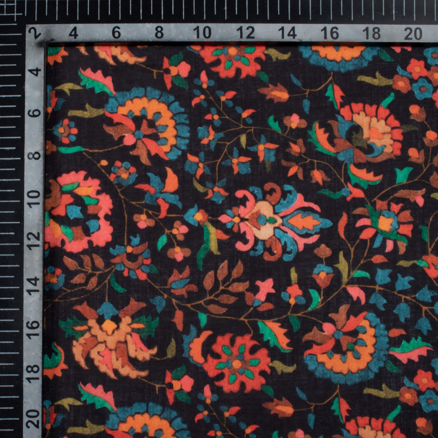 Black And Cherry Red Floral Pattern Digital Print Poly Cambric Fabric