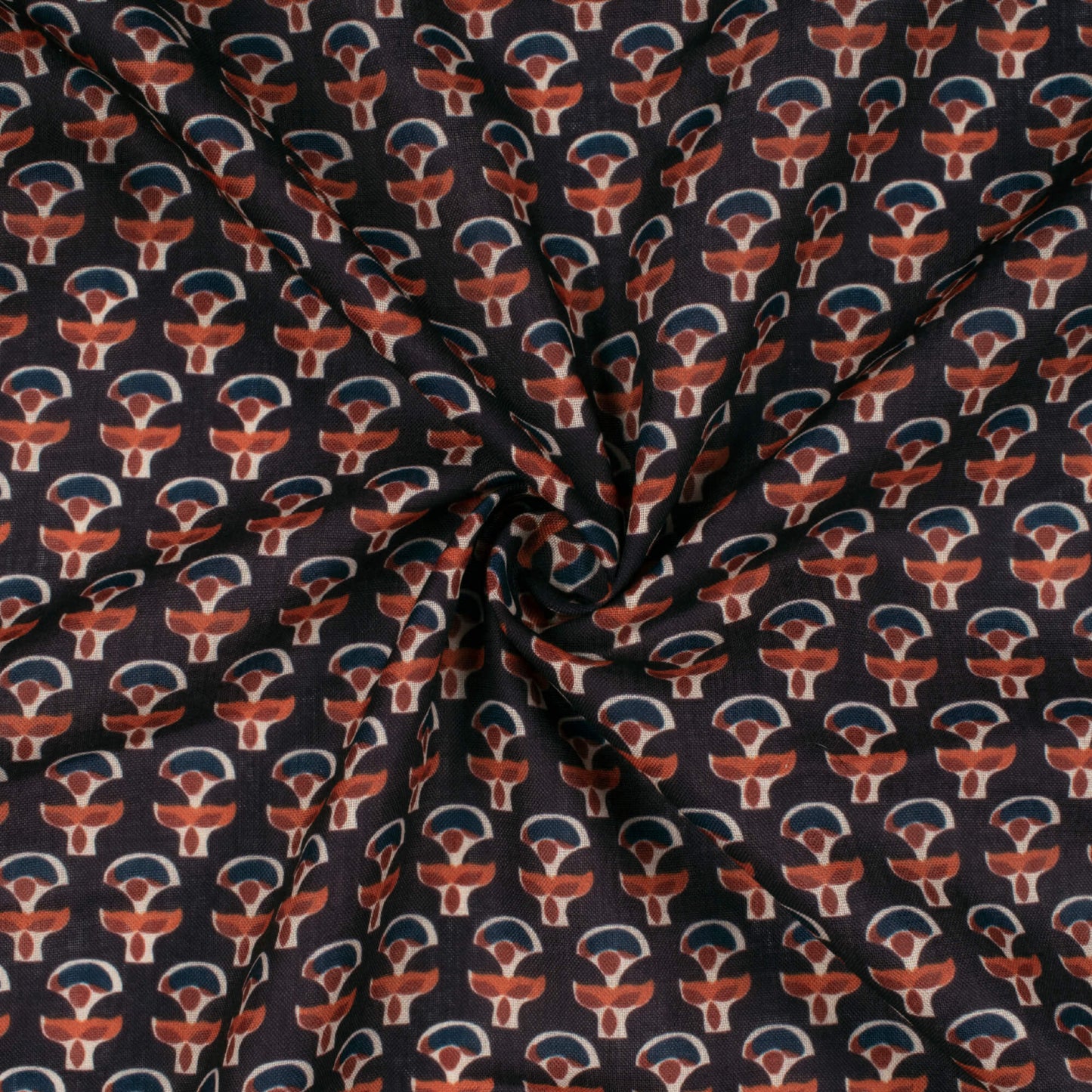 Black And Crimson Red Floral Pattern Digital Print Poly Cambric Fabric