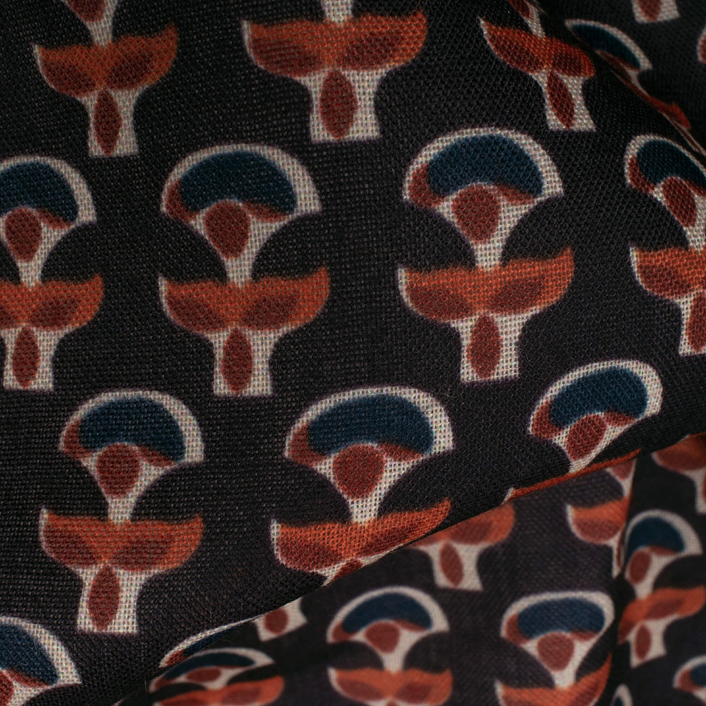 Black And Crimson Red Floral Pattern Digital Print Poly Cambric Fabric