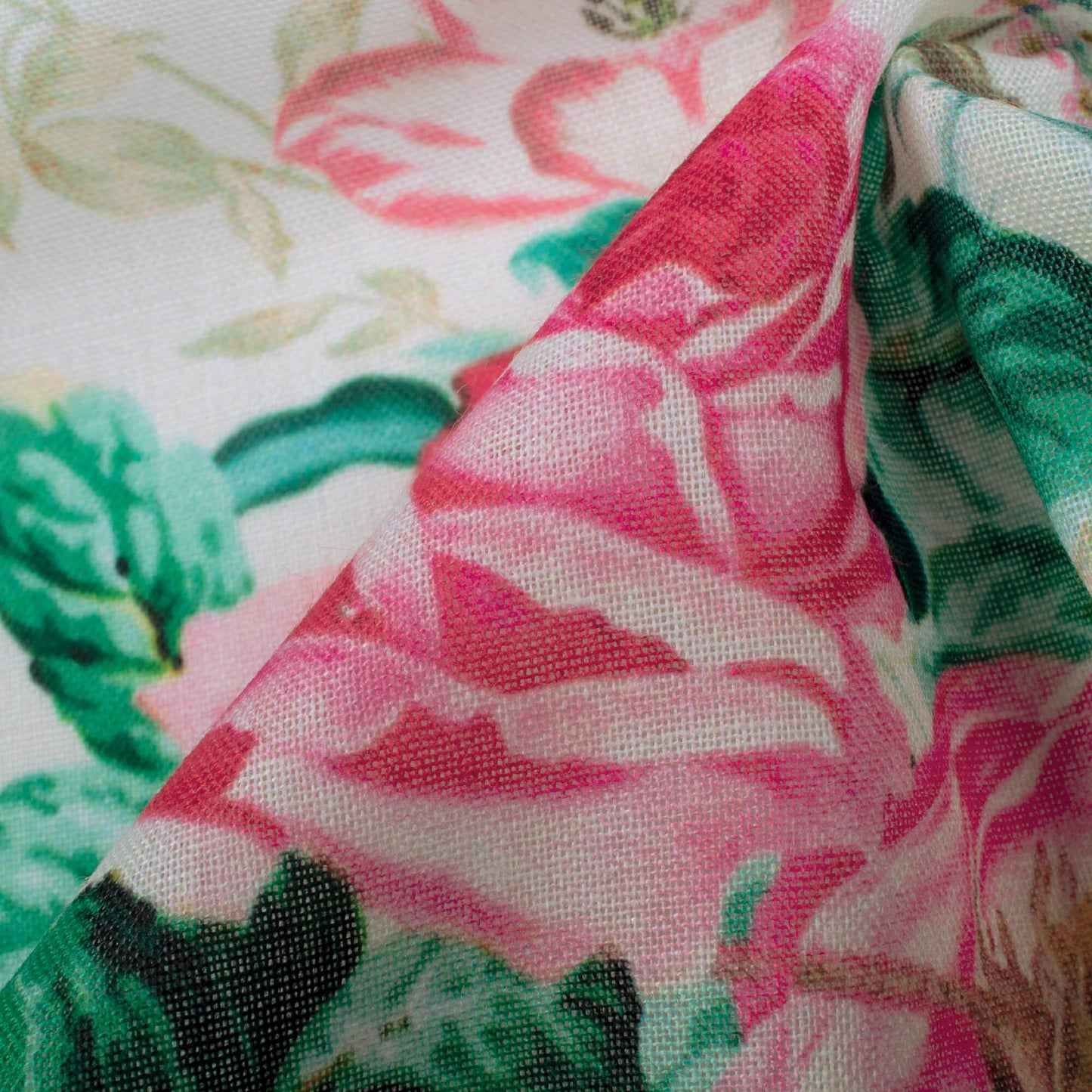 White And Rose Pink Floral Pattern Digital Print Poly Cambric Fabric