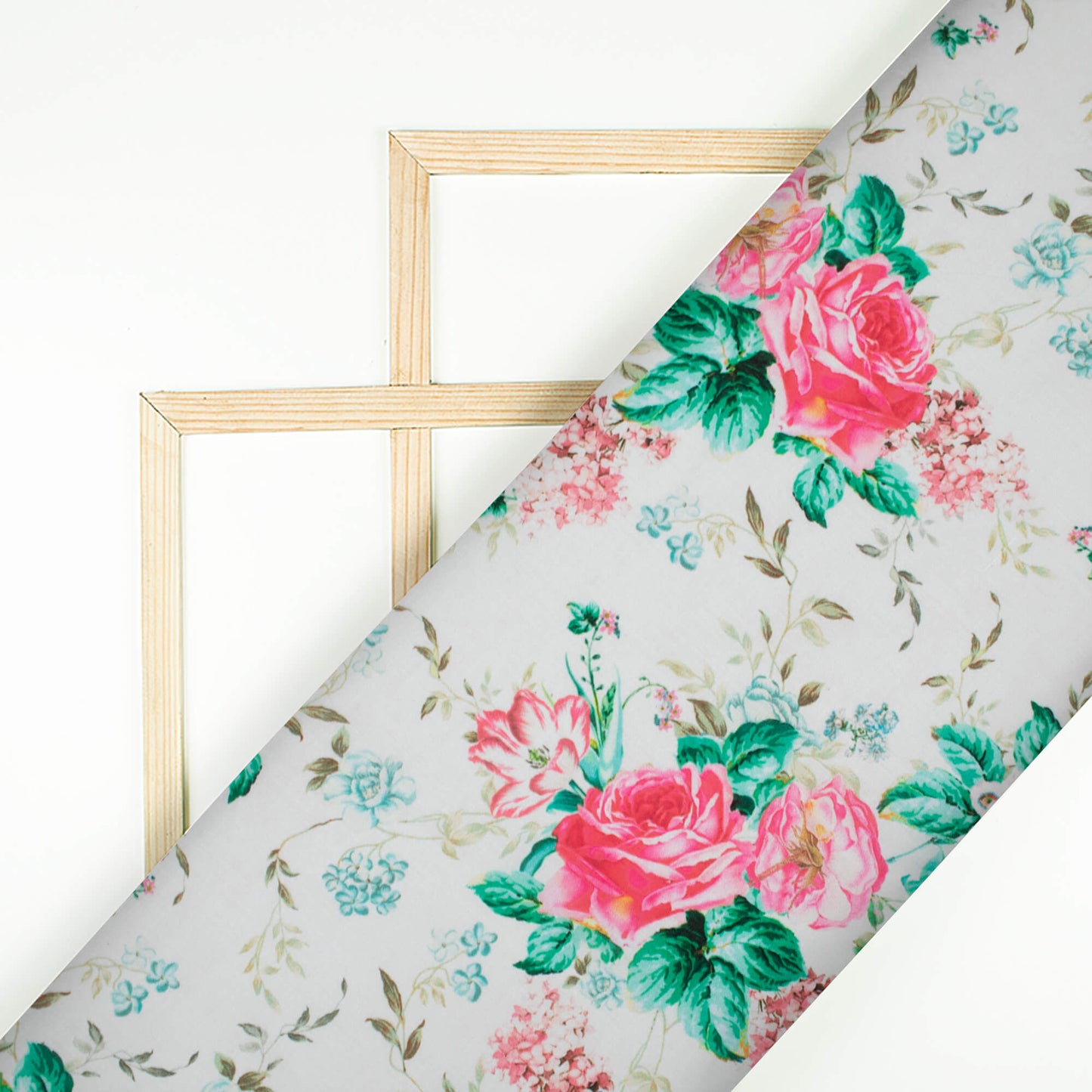 White And Rose Pink Floral Pattern Digital Print Poly Cambric Fabric