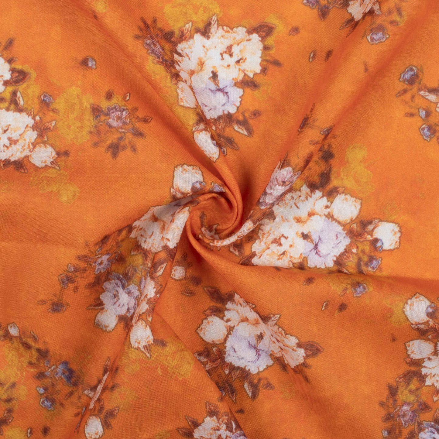 Salamandar Orange And Peach Floral Pattern Digital Print Poly Cambric Fabric