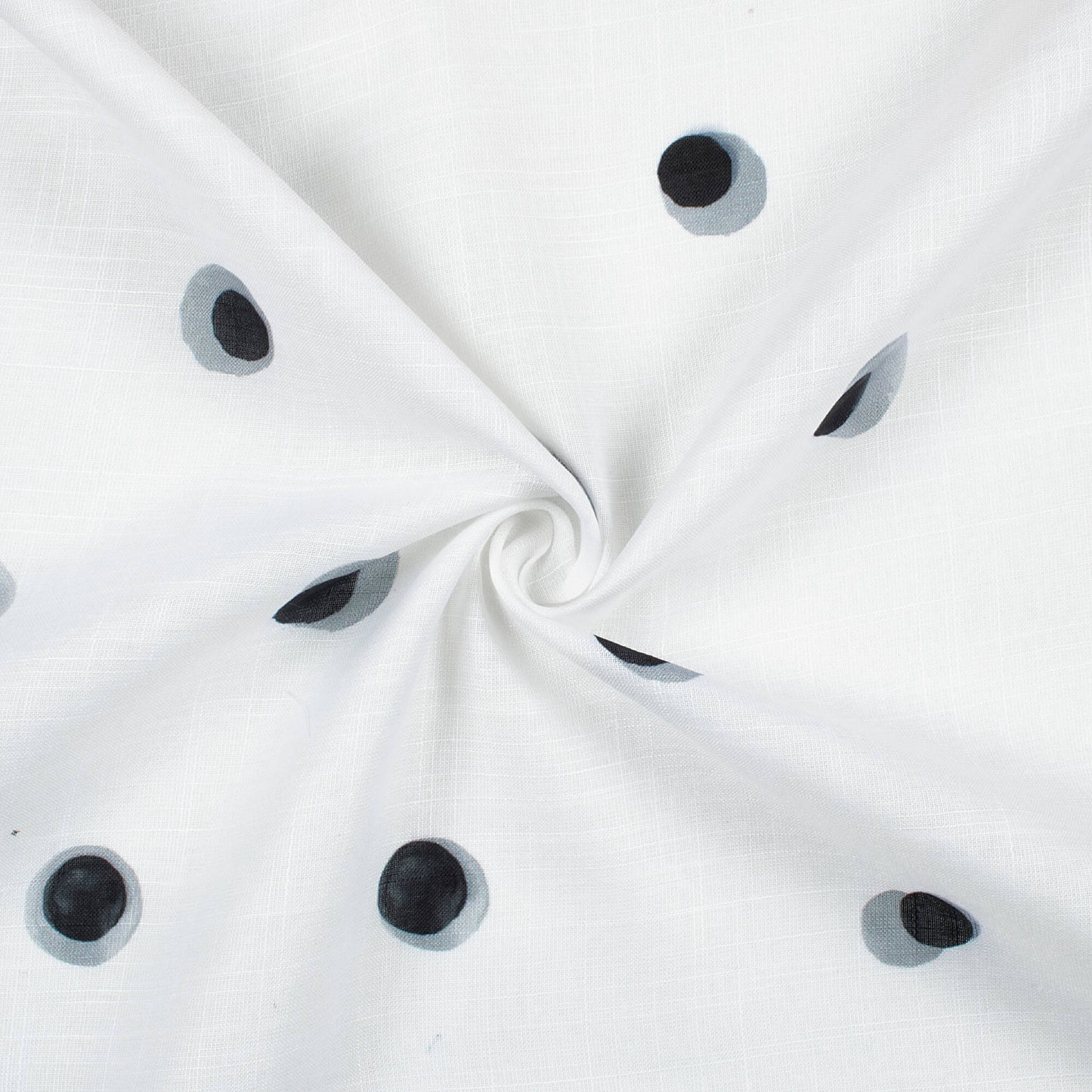 Premium White And Black Polka Dots Pattern Digital Print Poly Linen Fabric