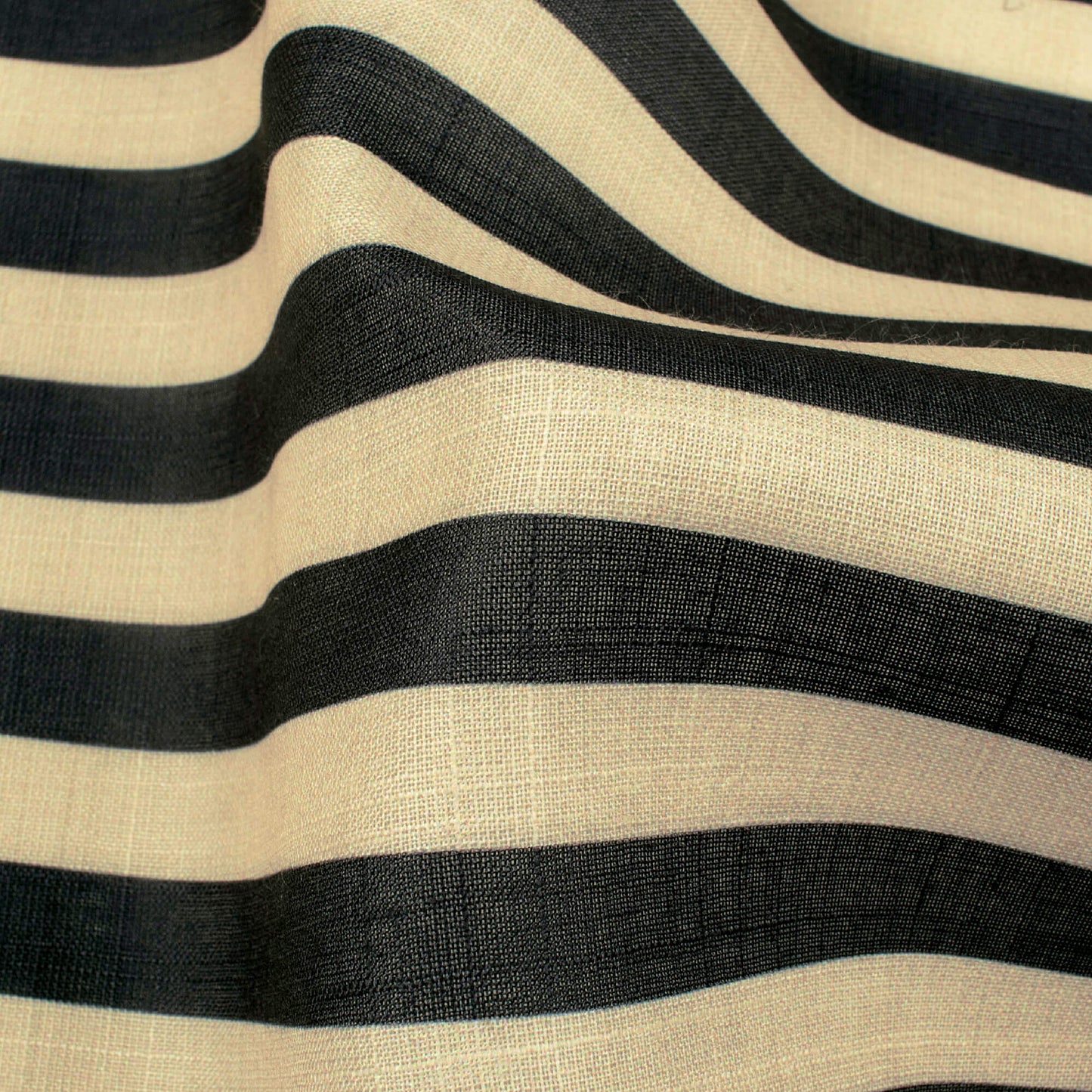 Black And Cream Stripes Pattern Digital Print Poly Linen Fabric