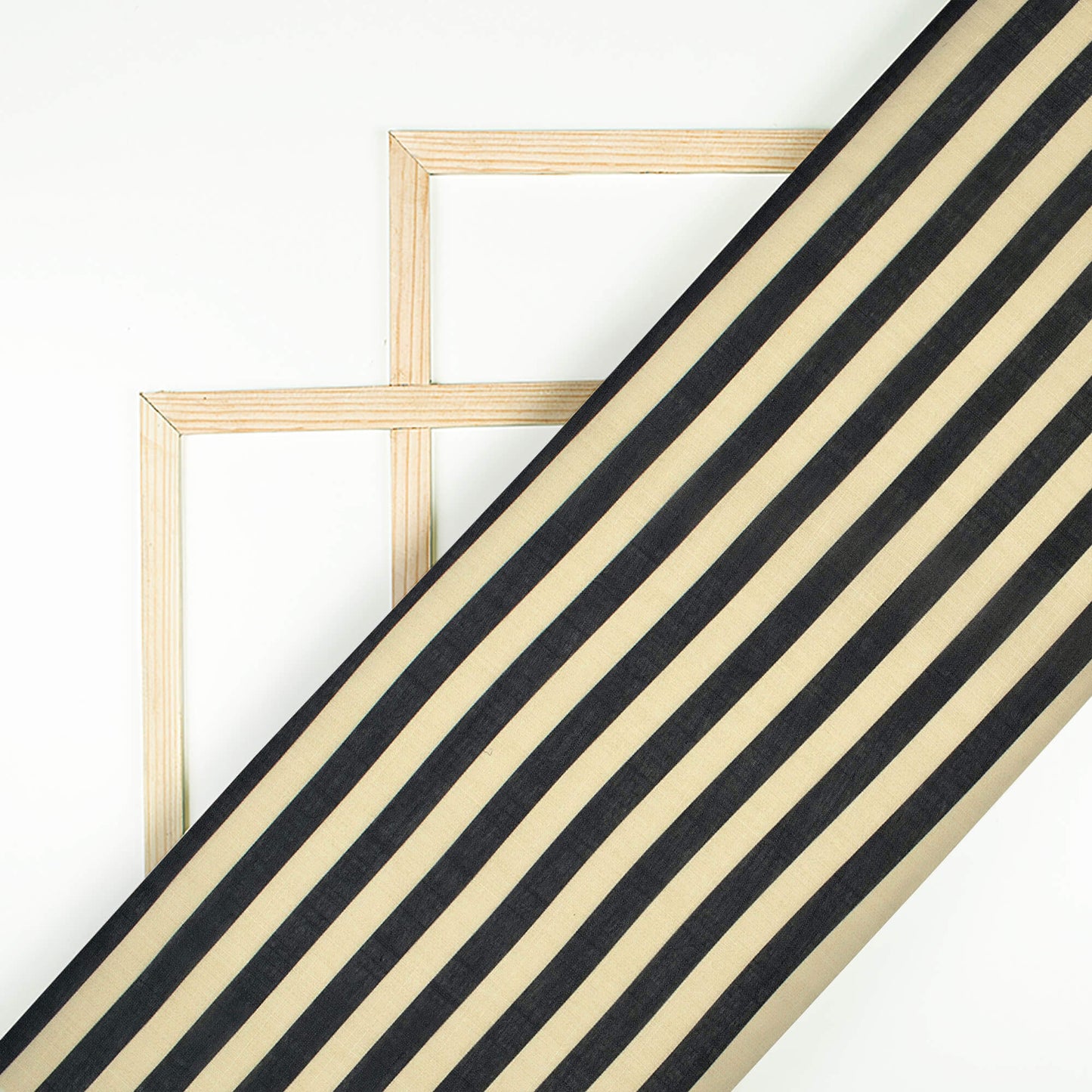 Black And Cream Stripes Pattern Digital Print Poly Linen Fabric