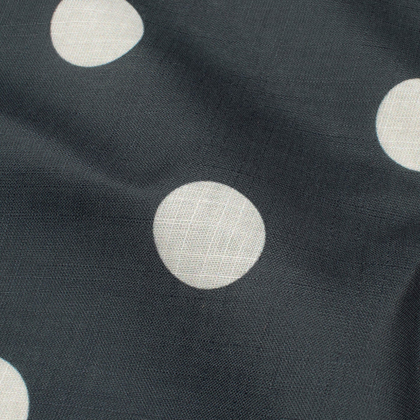 Dark Grey And Off White Polka Dots Pattern Digital Print Poly Linen Fabric