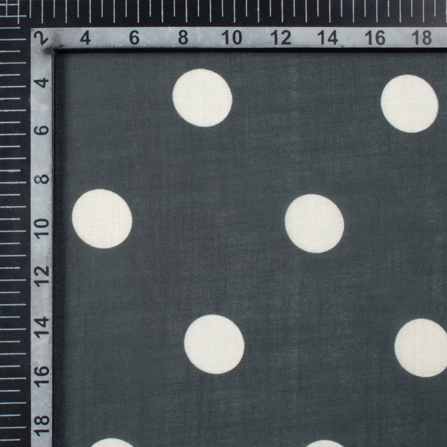 Dark Grey And Off White Polka Dots Pattern Digital Print Poly Linen Fabric