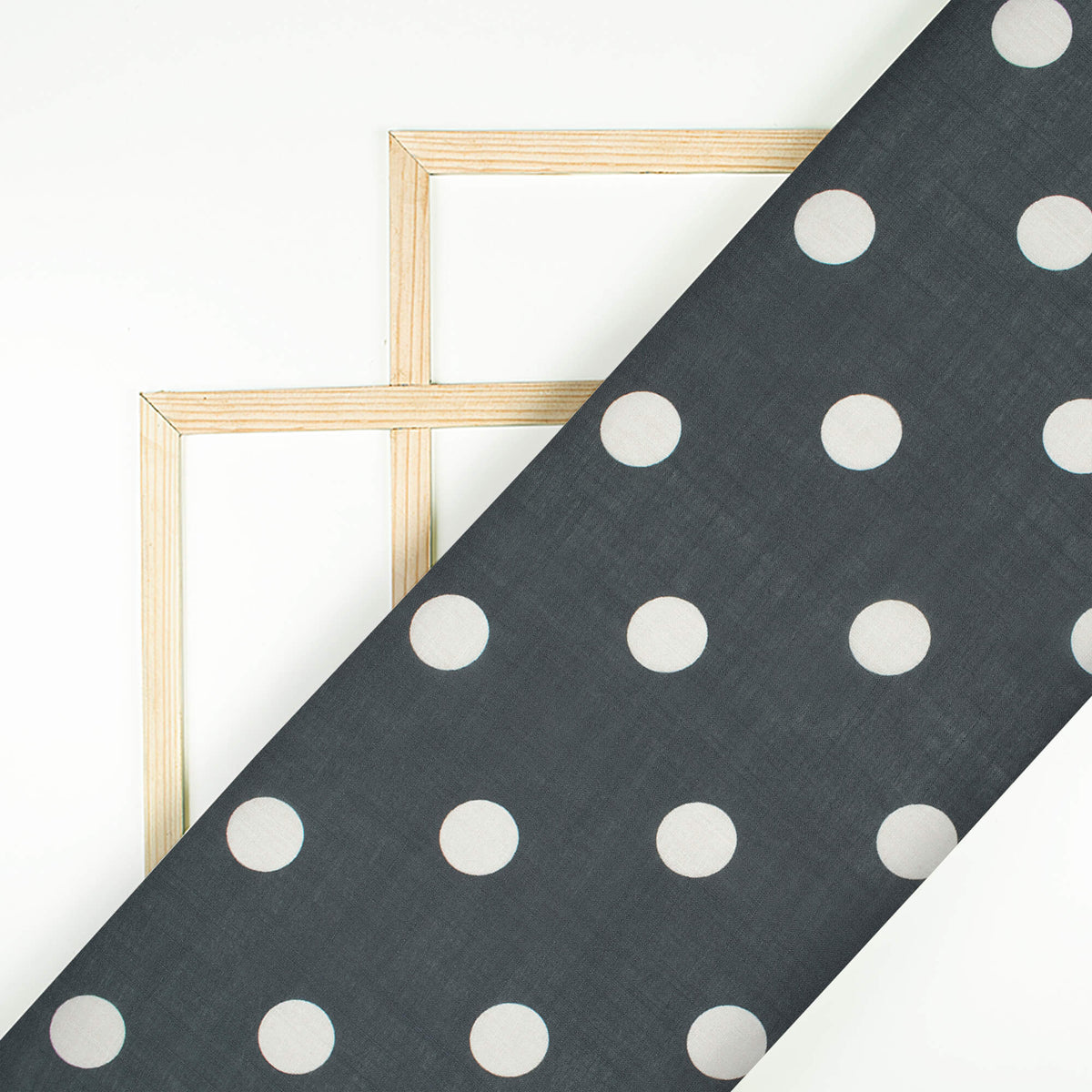 Dark Grey And Off White Polka Dots Pattern Digital Print Poly Linen Fabric