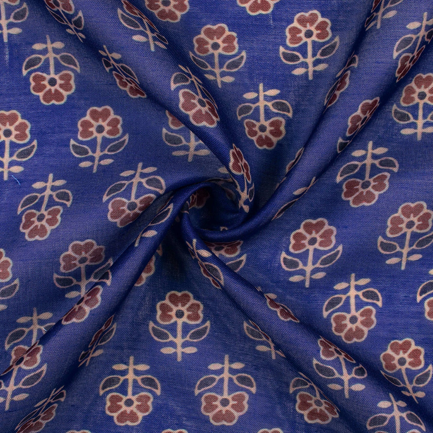 Aegean Blue And Barn Red Floral Pattern Digital Print Poly Mulmul Fabric (Width 40 Inches)