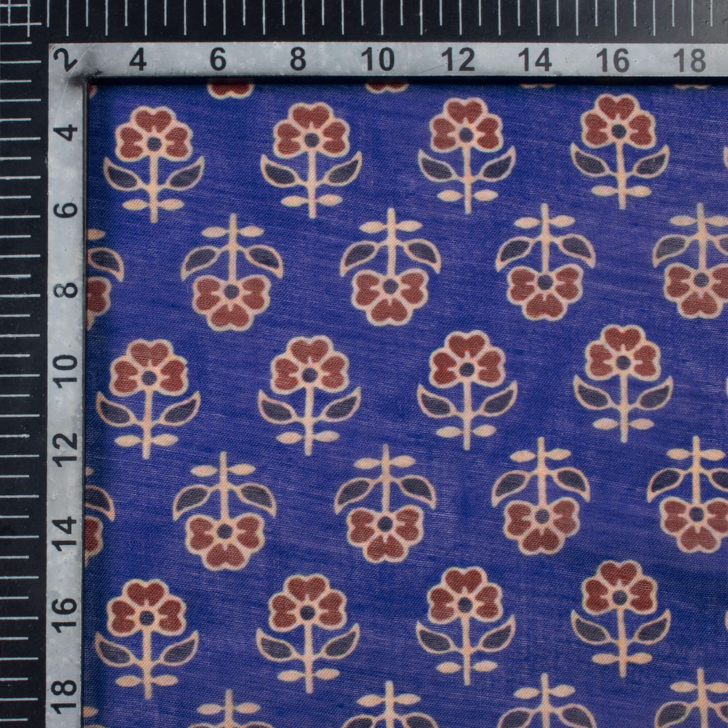 Aegean Blue And Barn Red Floral Pattern Digital Print Poly Mulmul Fabric (Width 40 Inches)
