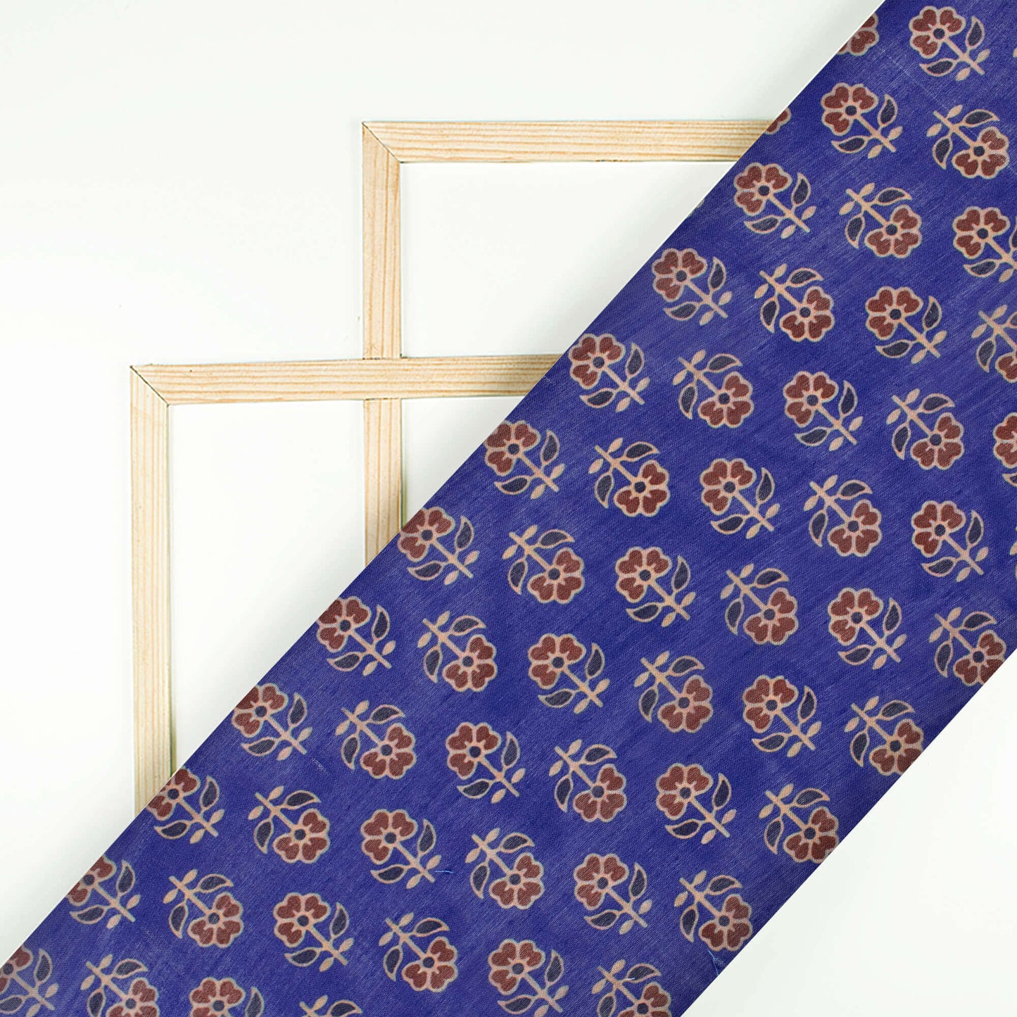 Aegean Blue And Barn Red Floral Pattern Digital Print Poly Mulmul Fabric (Width 40 Inches)